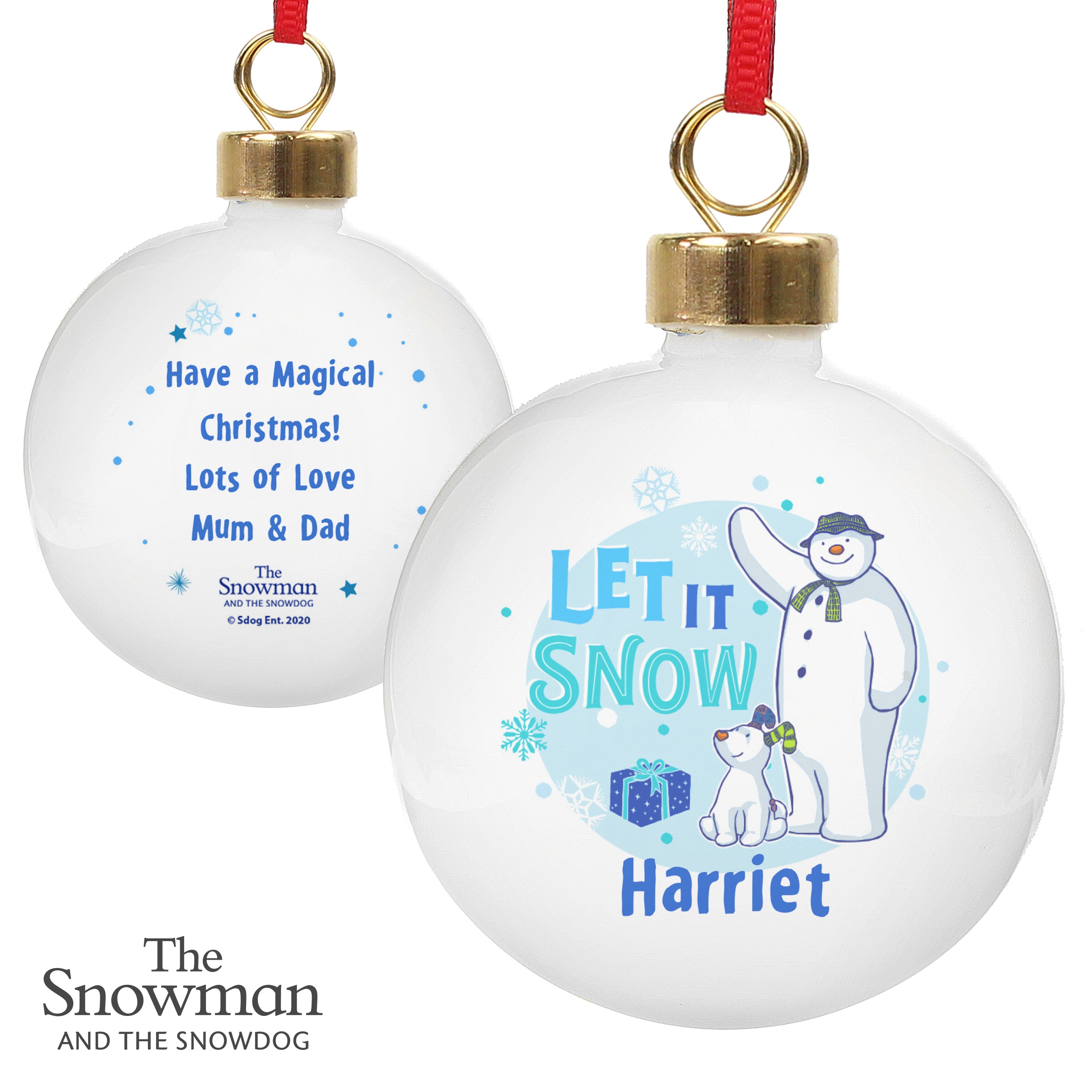 Personalised The Snowman and the Snowdog Blue Bauble