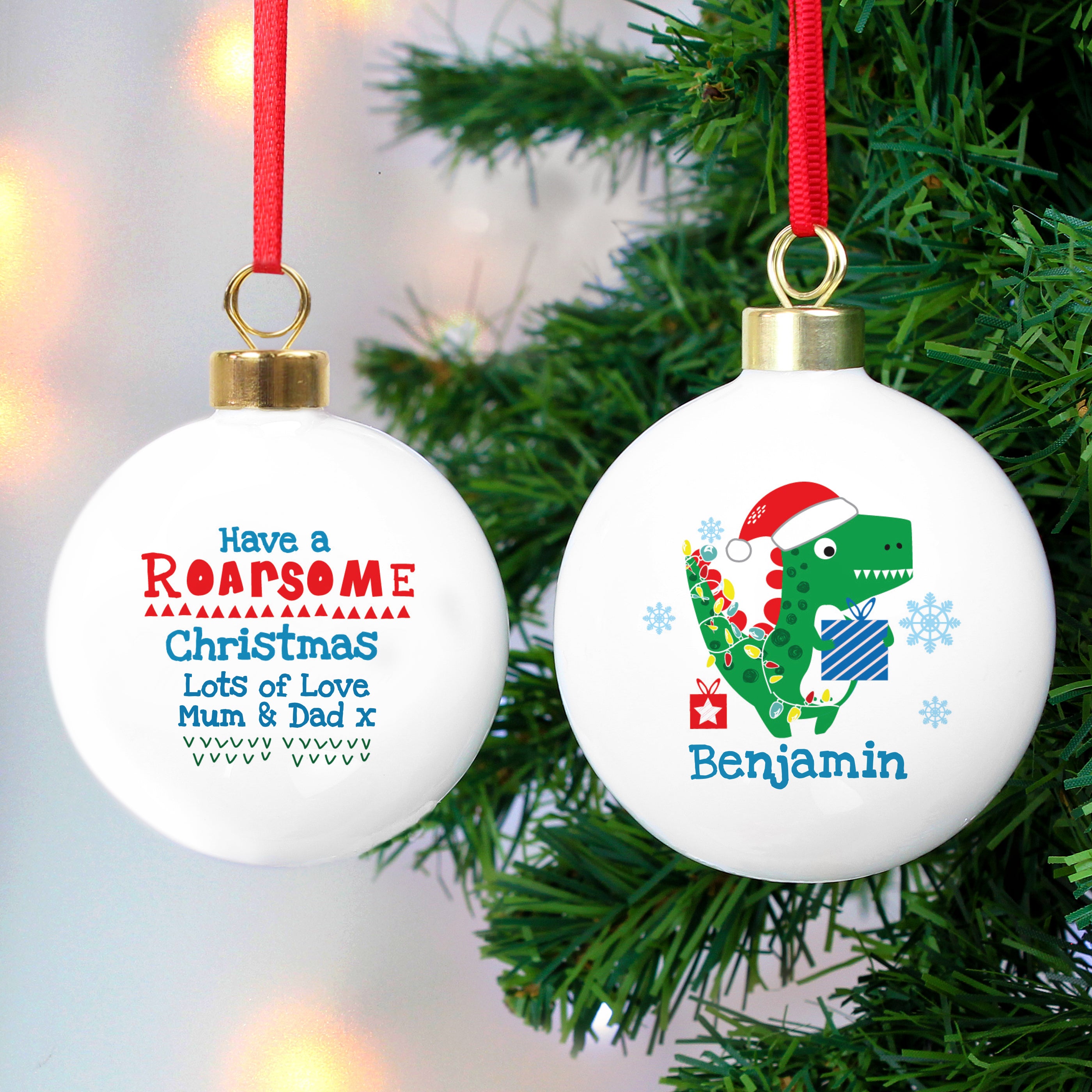 Personalised Dinosaur 'Have a Roarsome Christmas' Bauble