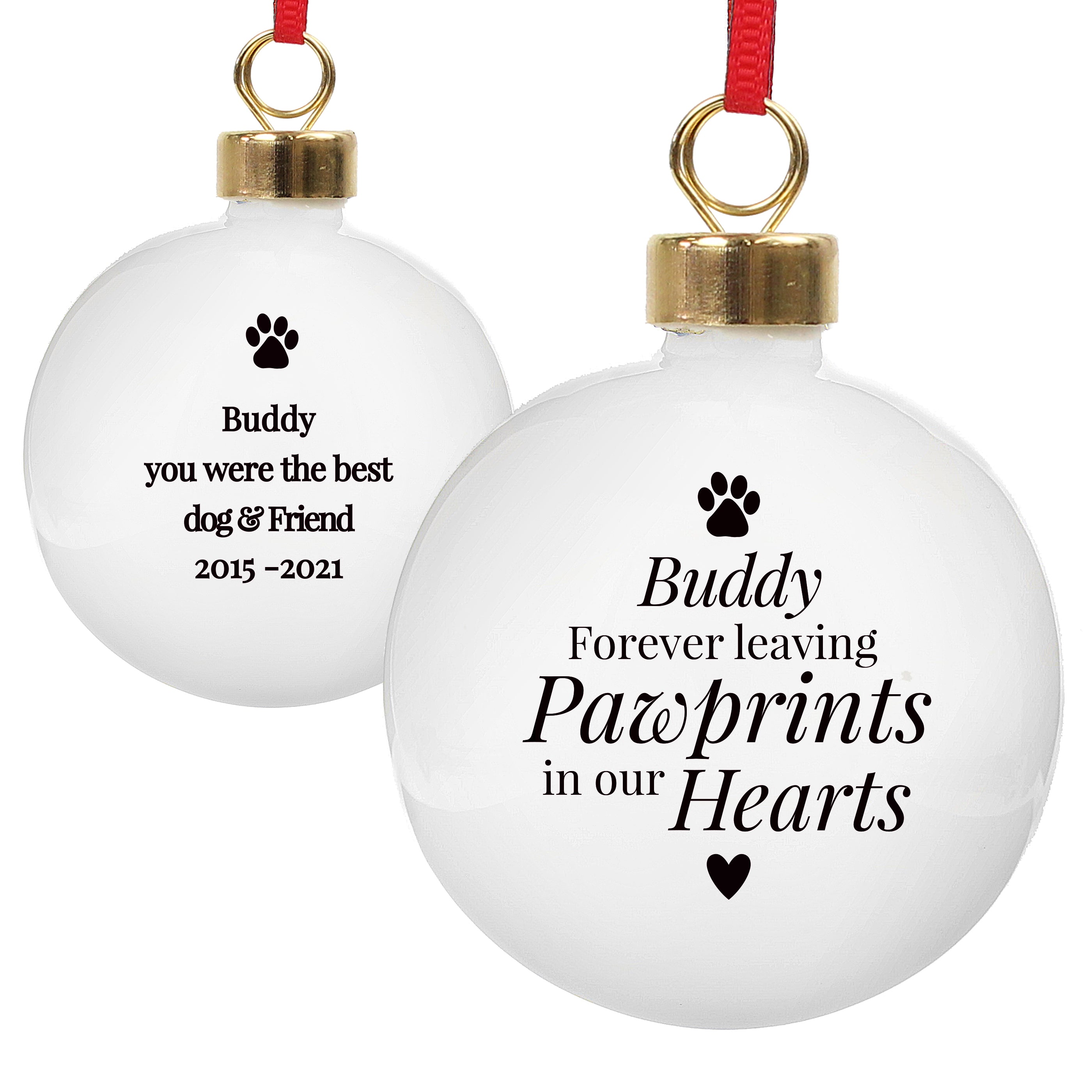 Personalised Pawprints Memorial Bauble