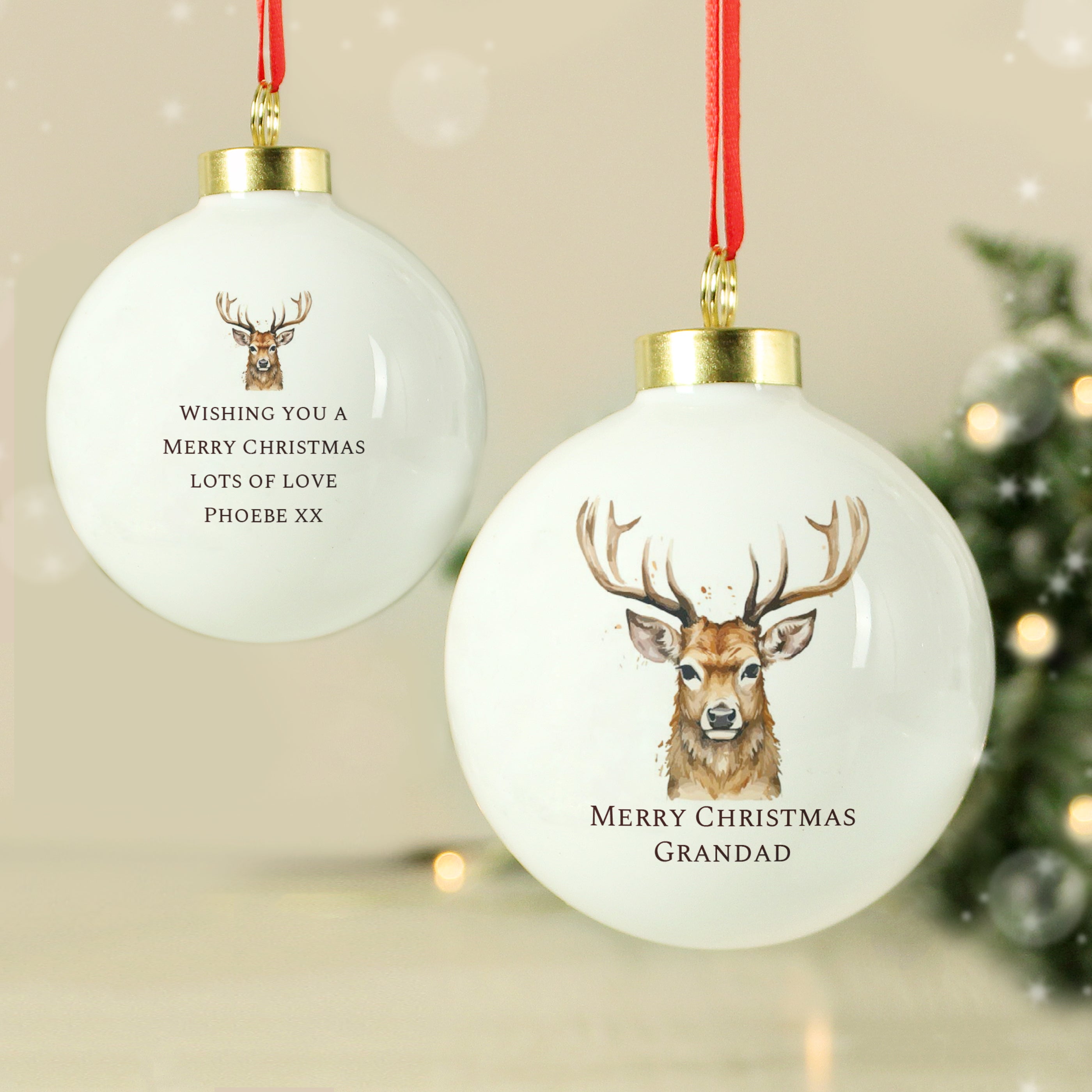 Personalised Watercolour Stag Bauble