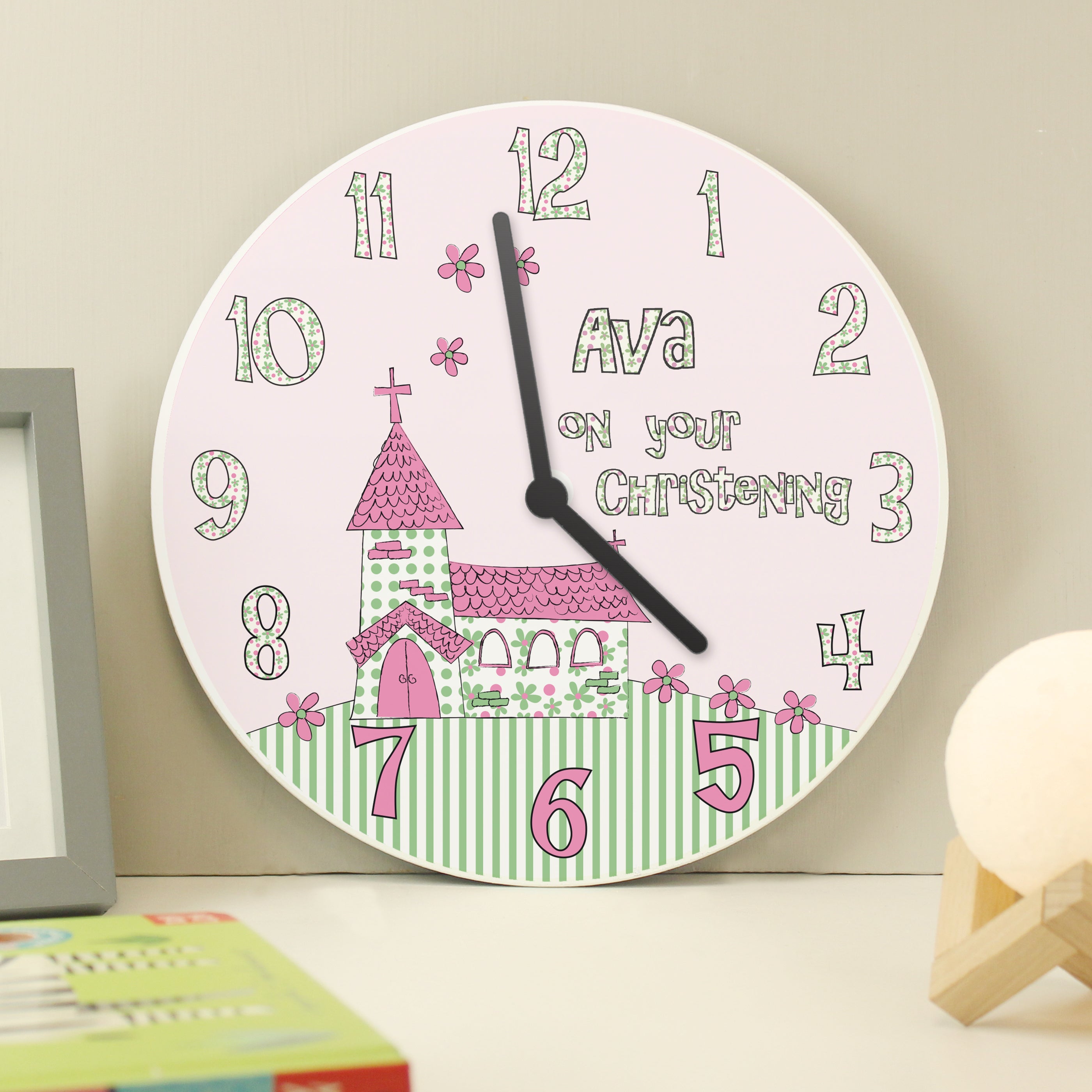 Personalised Whimsical Church Christening Clock