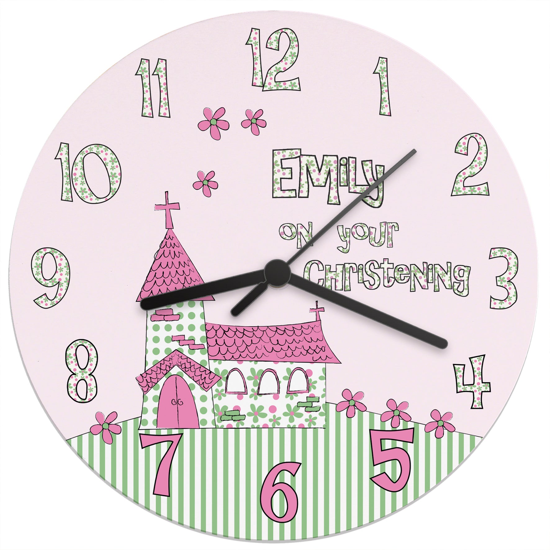 Personalised Whimsical Church Christening Clock