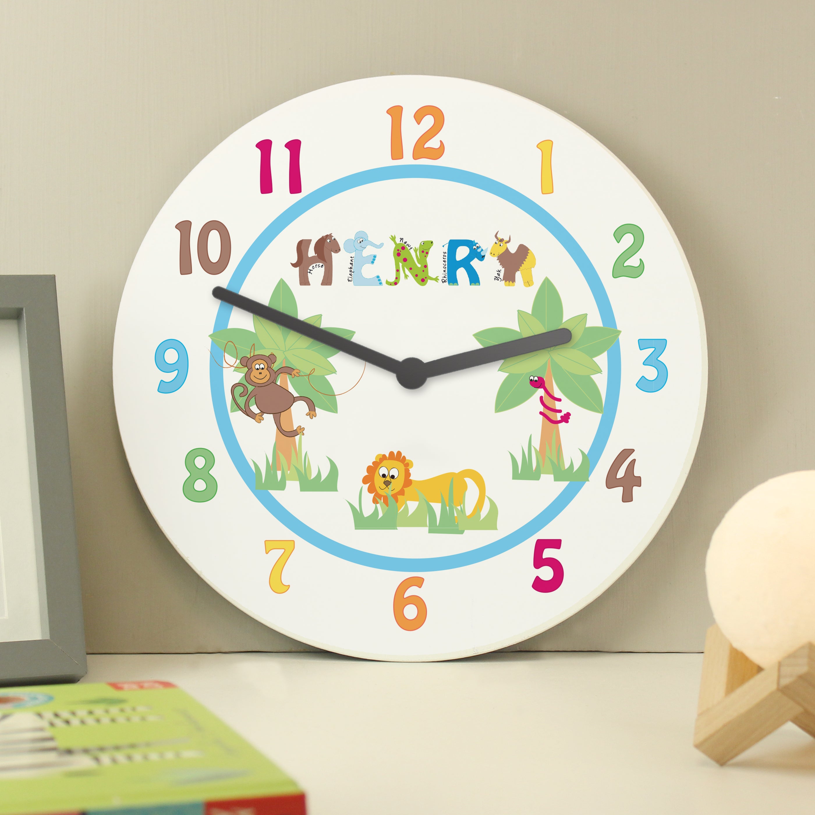 Personalised Blue Animal Alphabet Clock