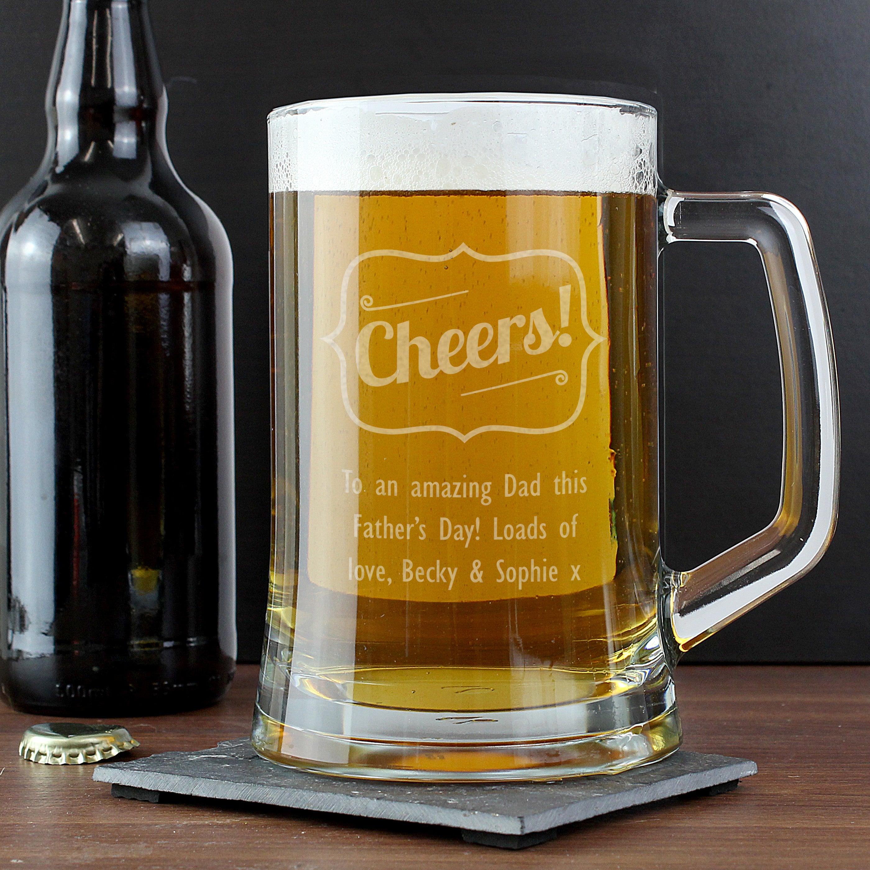 Personalised Cheers Glass Pint Stern Tankard