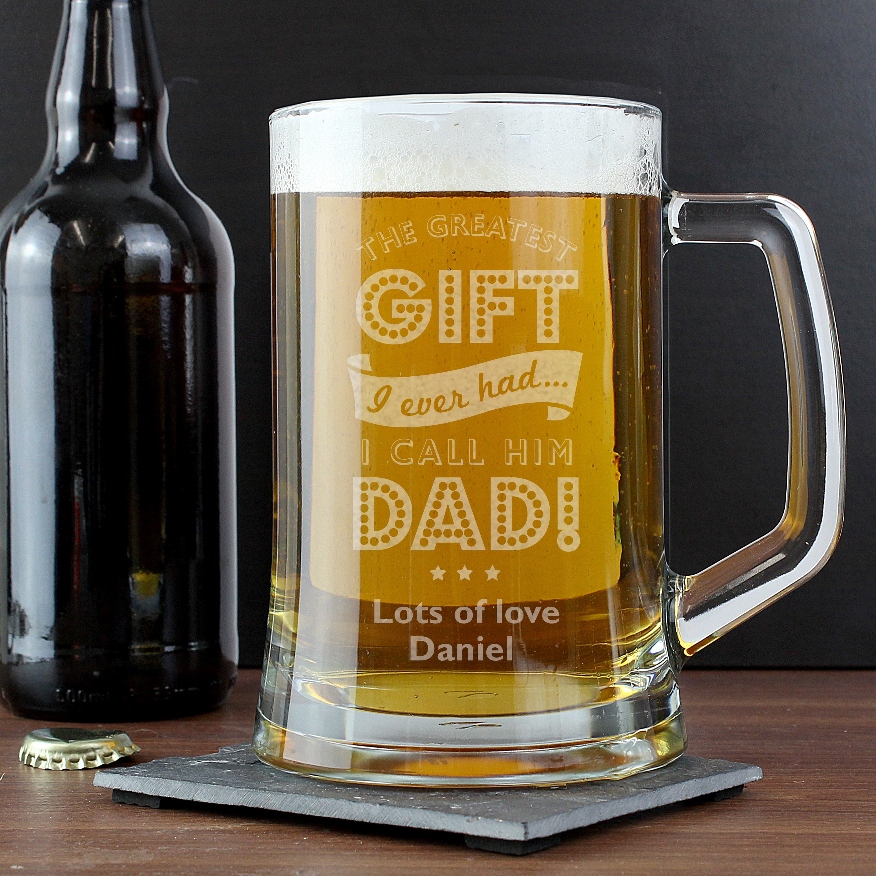 Personalised Greatest Dad Glass Pint Stern Tankard