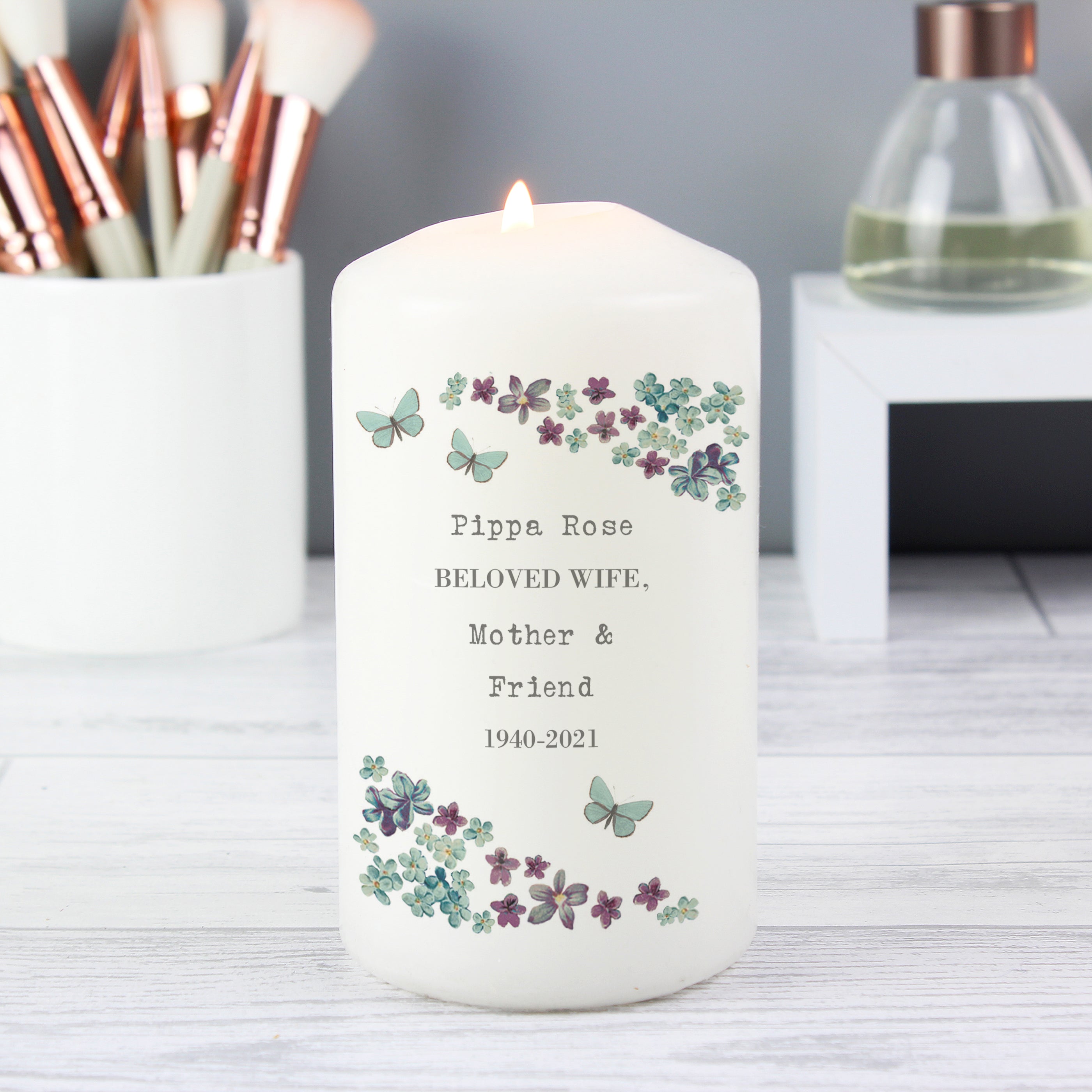 Personalised Forget me not Pillar Candle