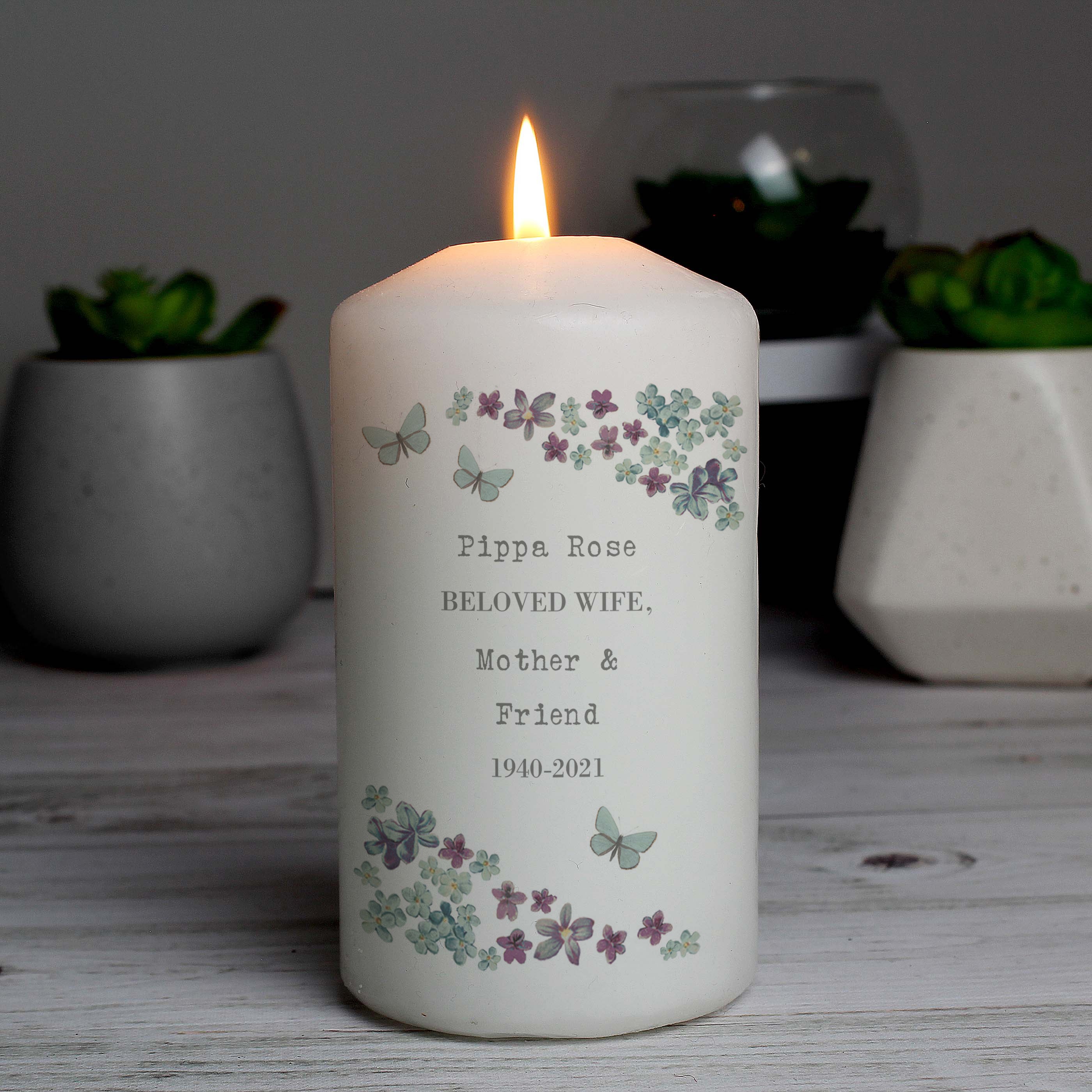 Personalised Forget me not Pillar Candle