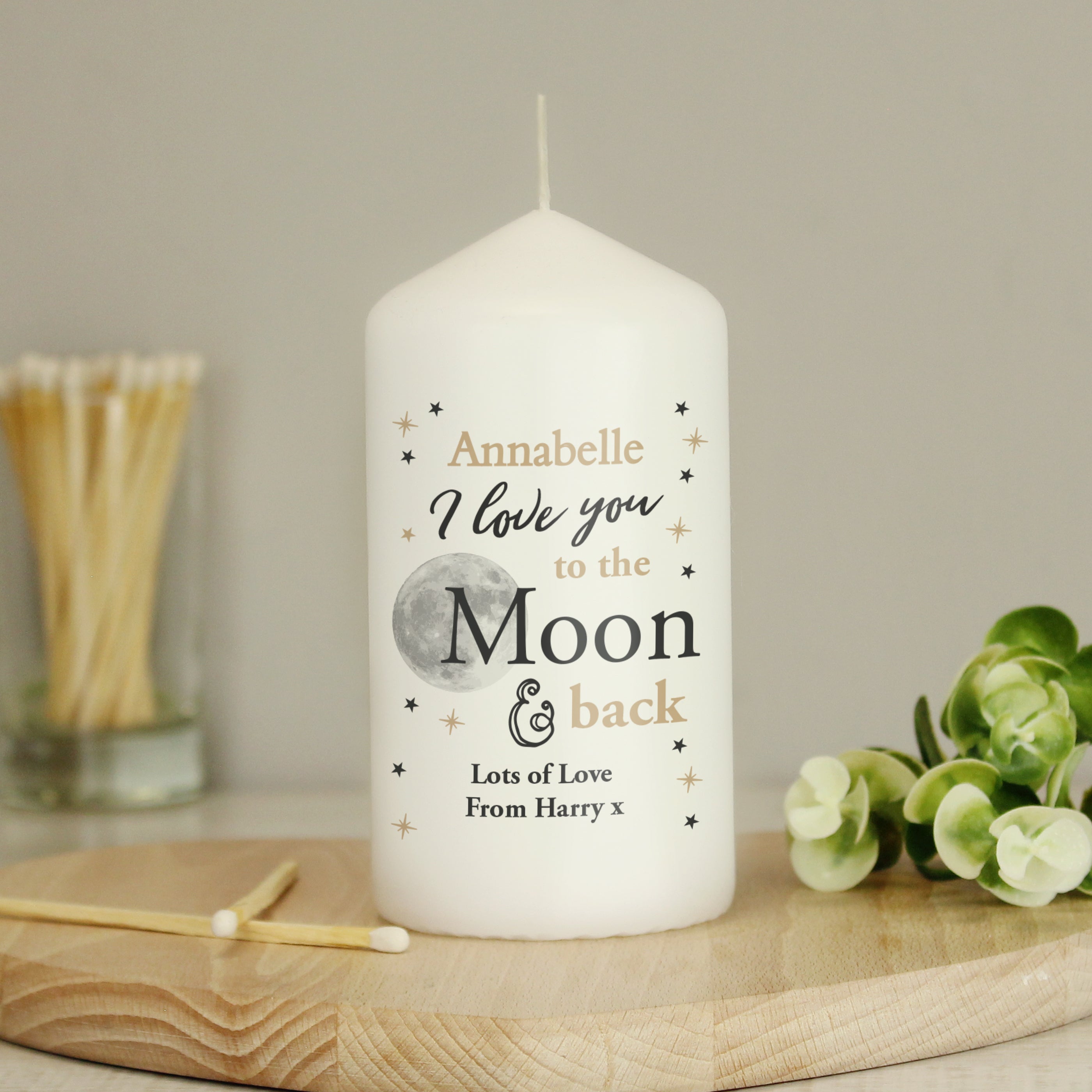 Personalised To the Moon and Back... Pillar Candle