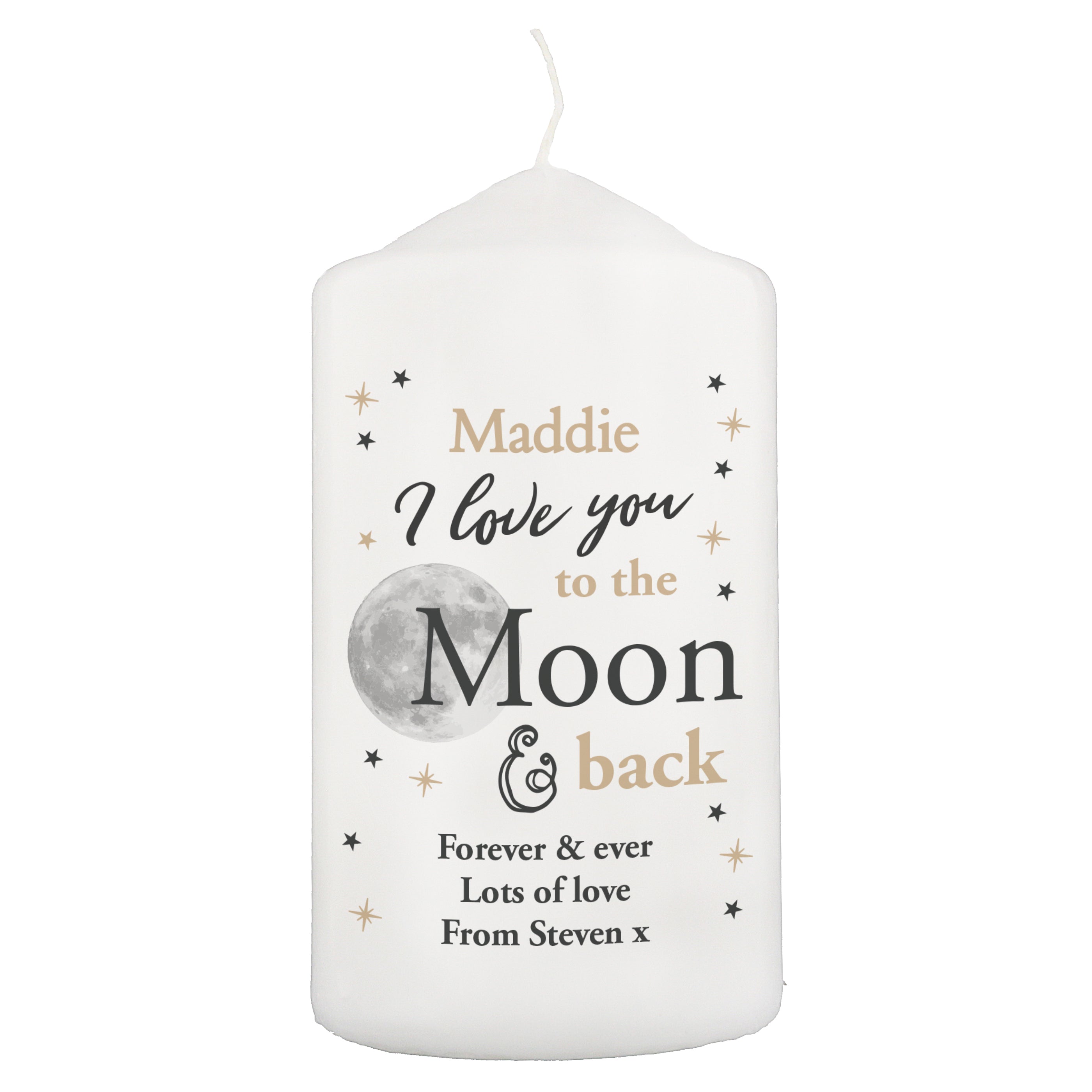 Personalised To the Moon and Back... Pillar Candle