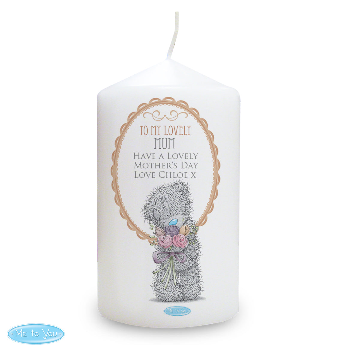 Personalised Me to You Flowers Pillar Candle For Her