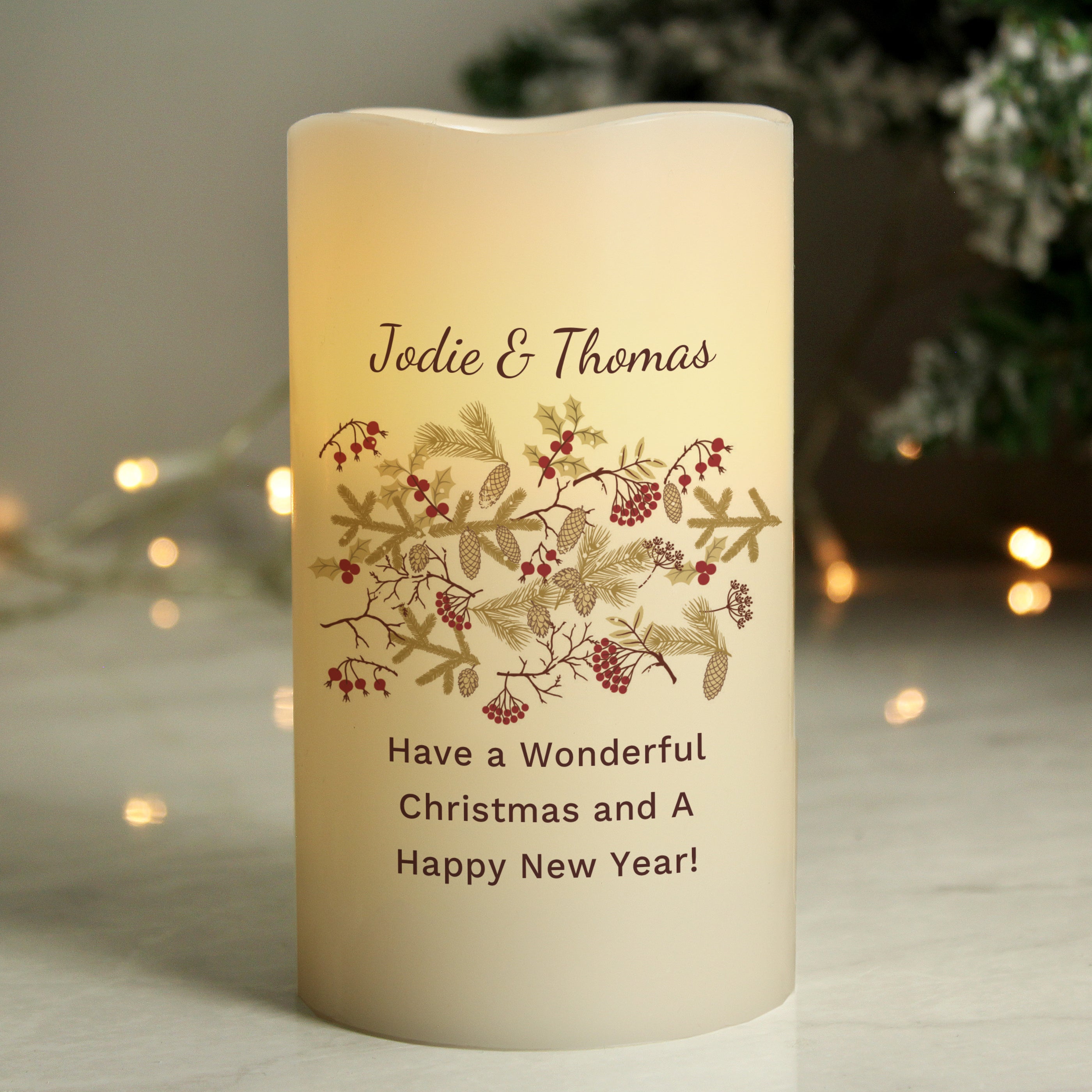 Personalised Christmas Floral LED Candle