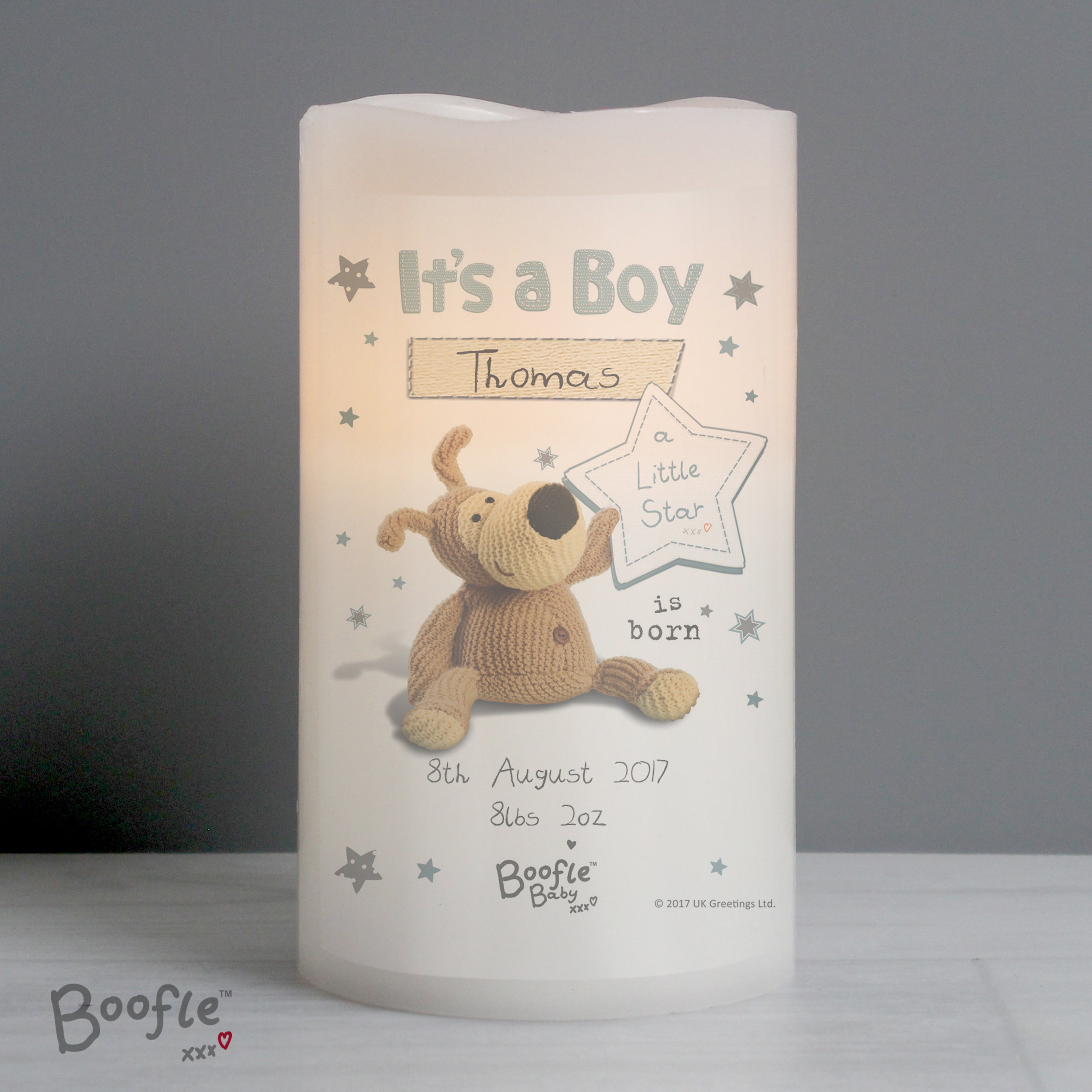 Personalised Boofle It's a Boy Nightlight LED Candle