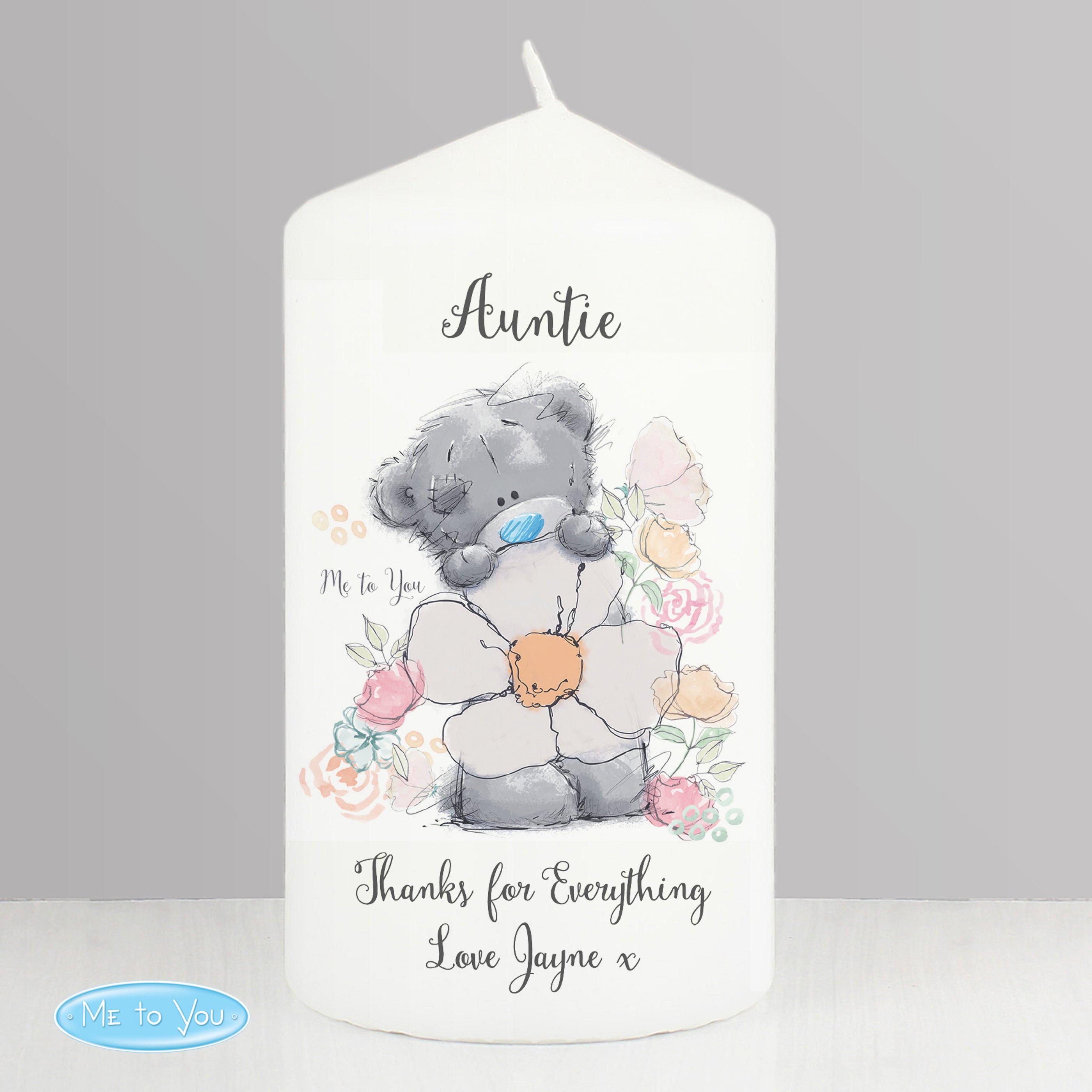 Personalised Me to You Floral Pillar Candle