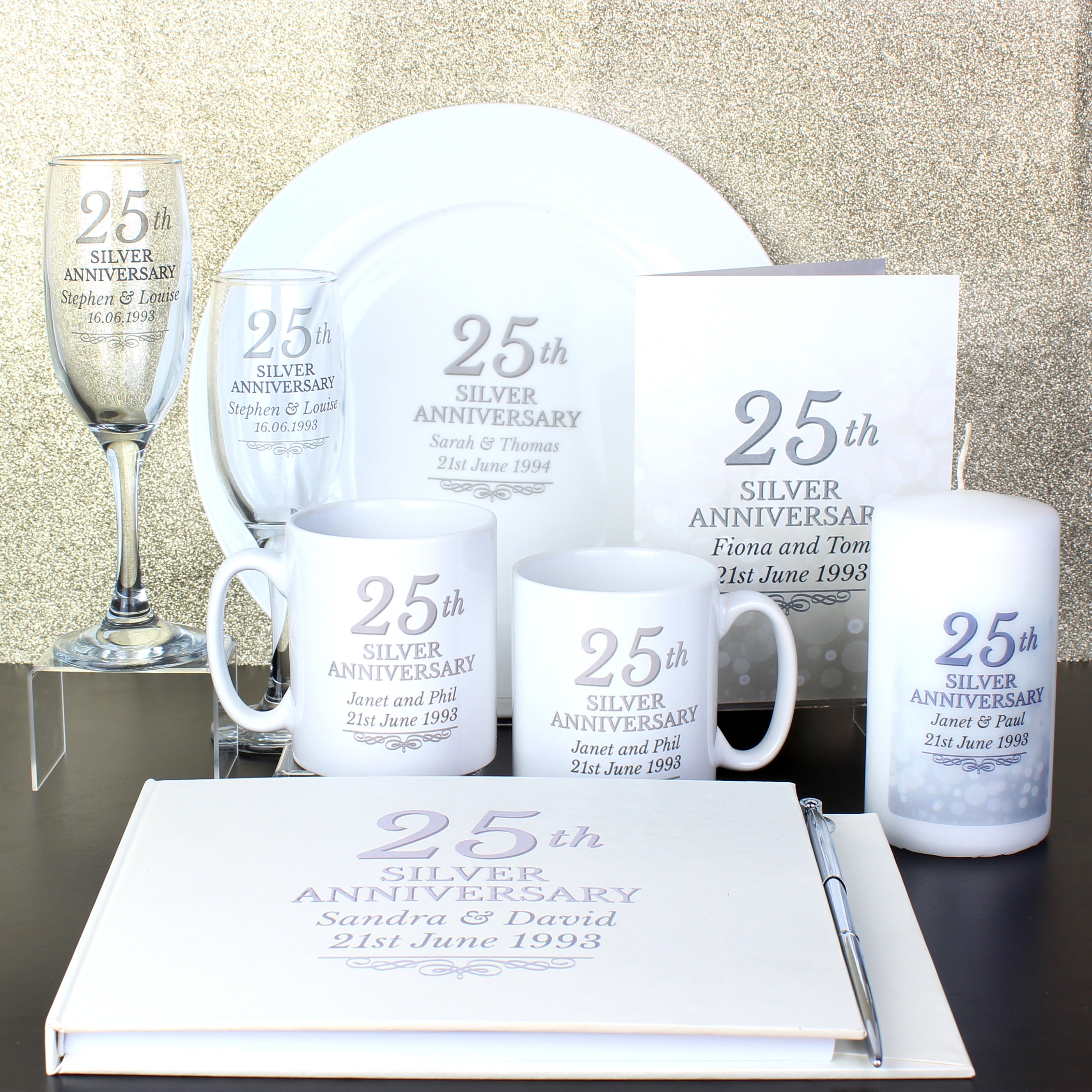 Personalised 25th Silver Anniversary Pillar Candle