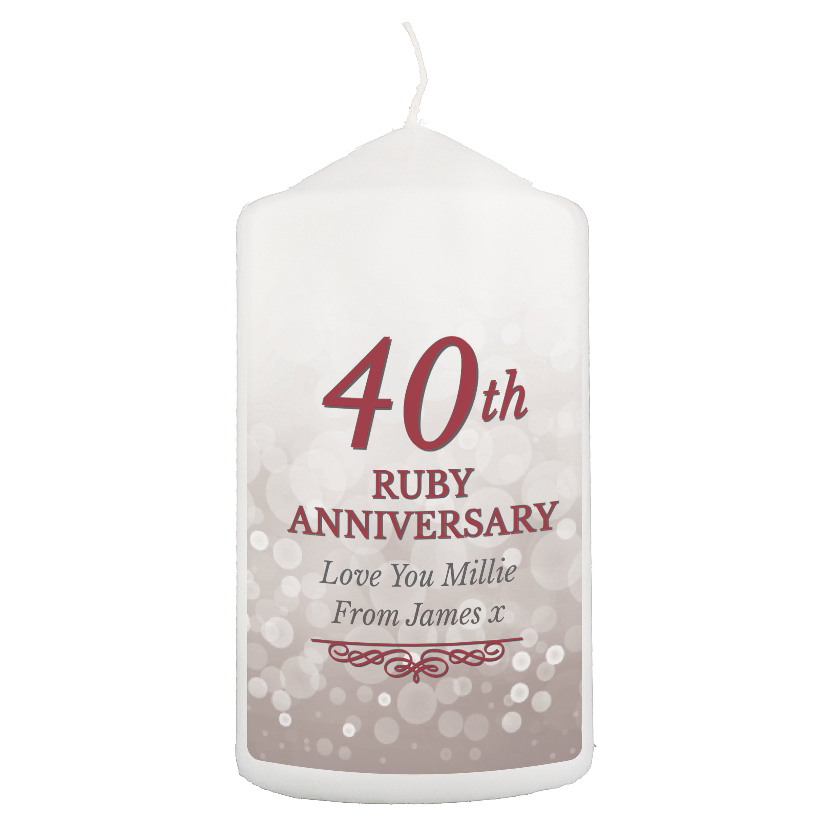 Personalised 40th Ruby Anniversary Pillar Candle