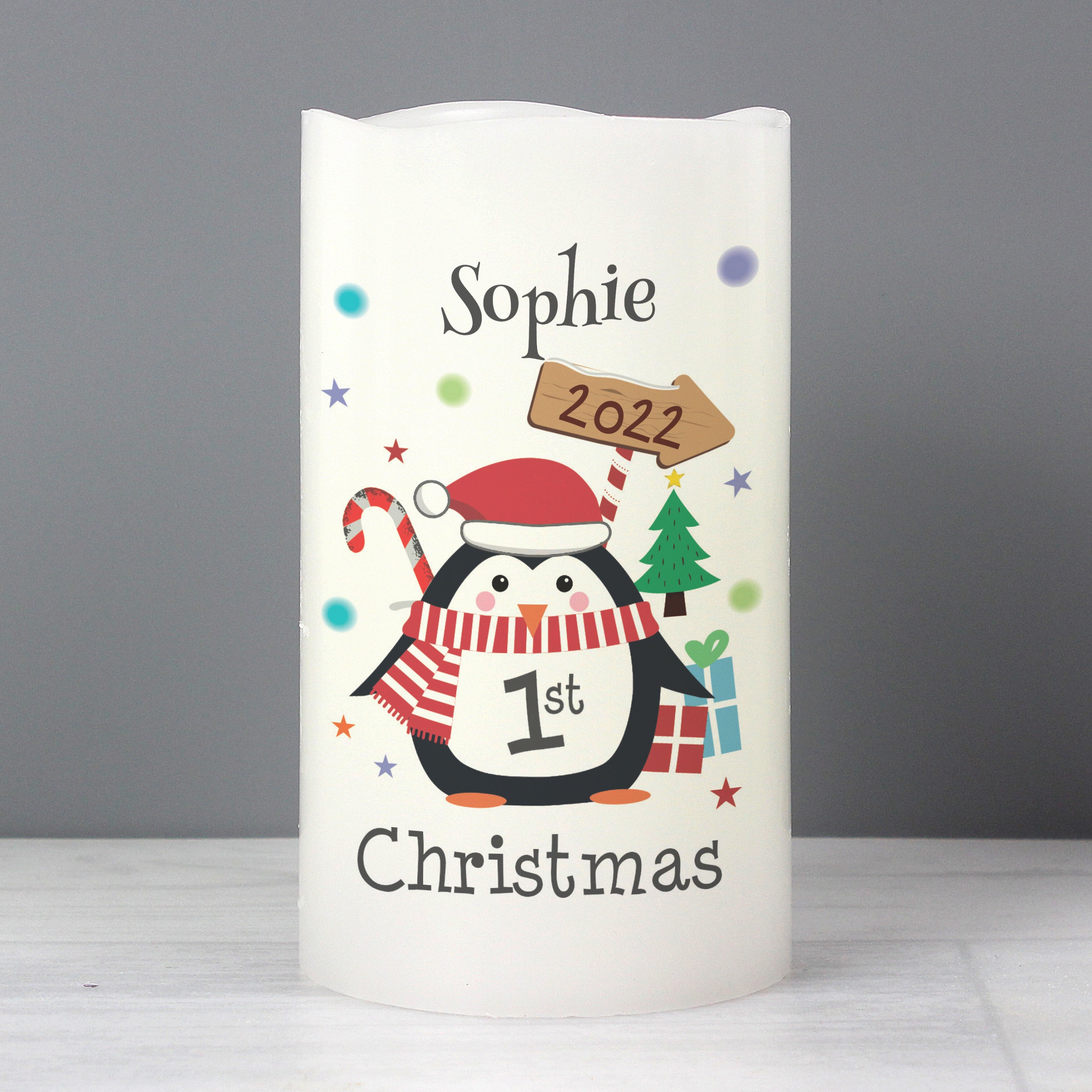 Personalised 1st Christmas Penguin LED Candle