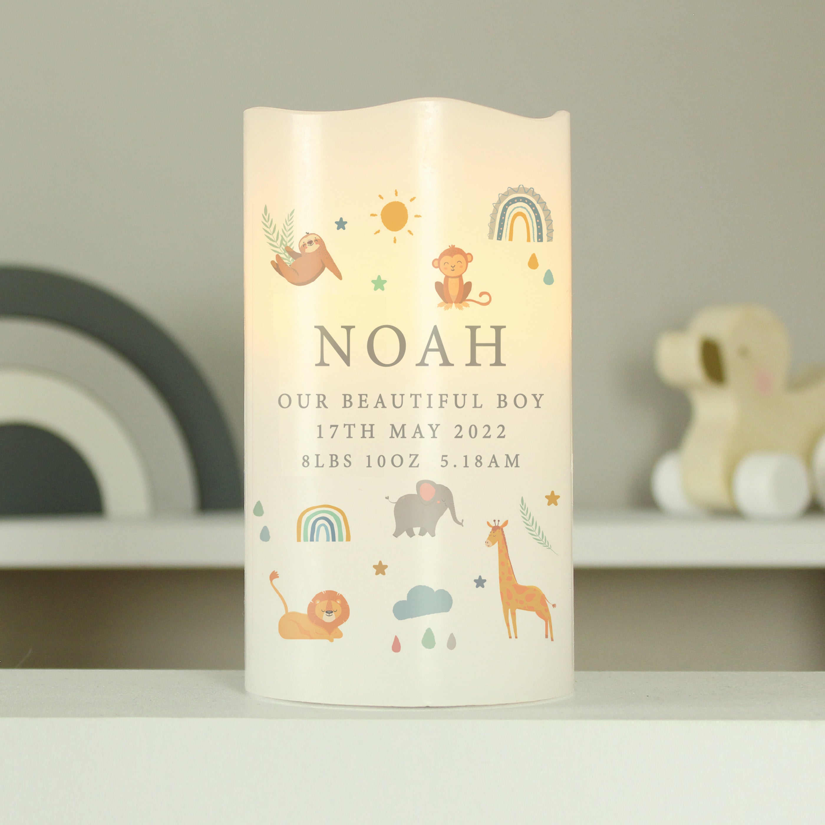 Personalised Safari Animals LED Candle