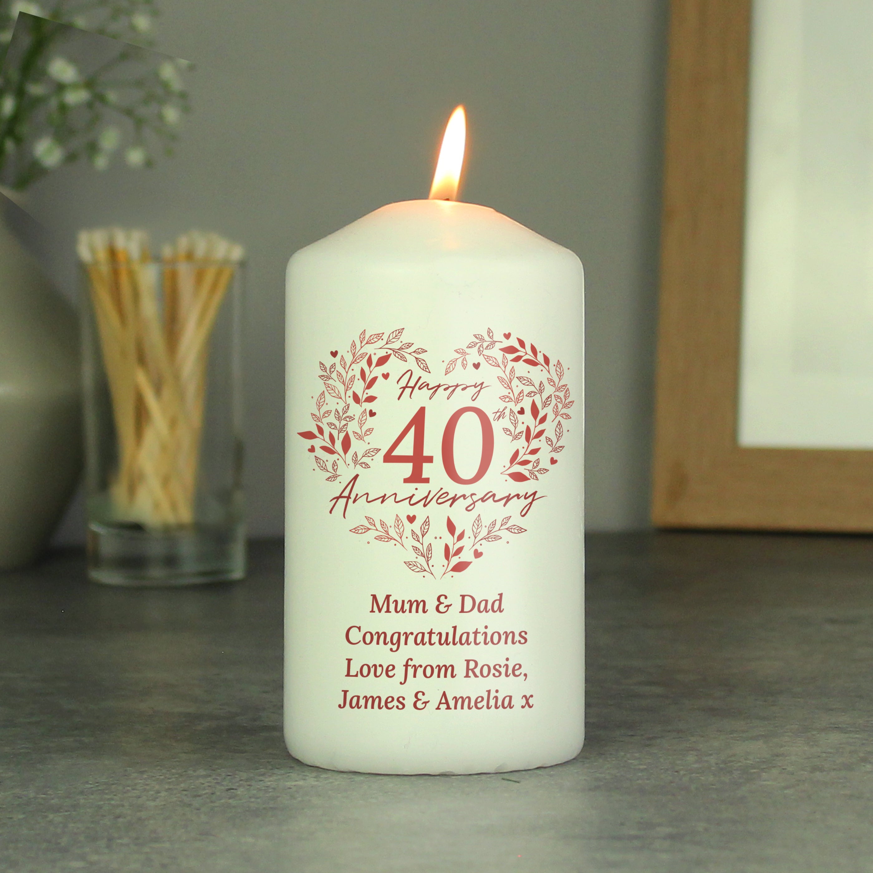 Personalised 40th Ruby Wedding Anniversary Pillar Candle