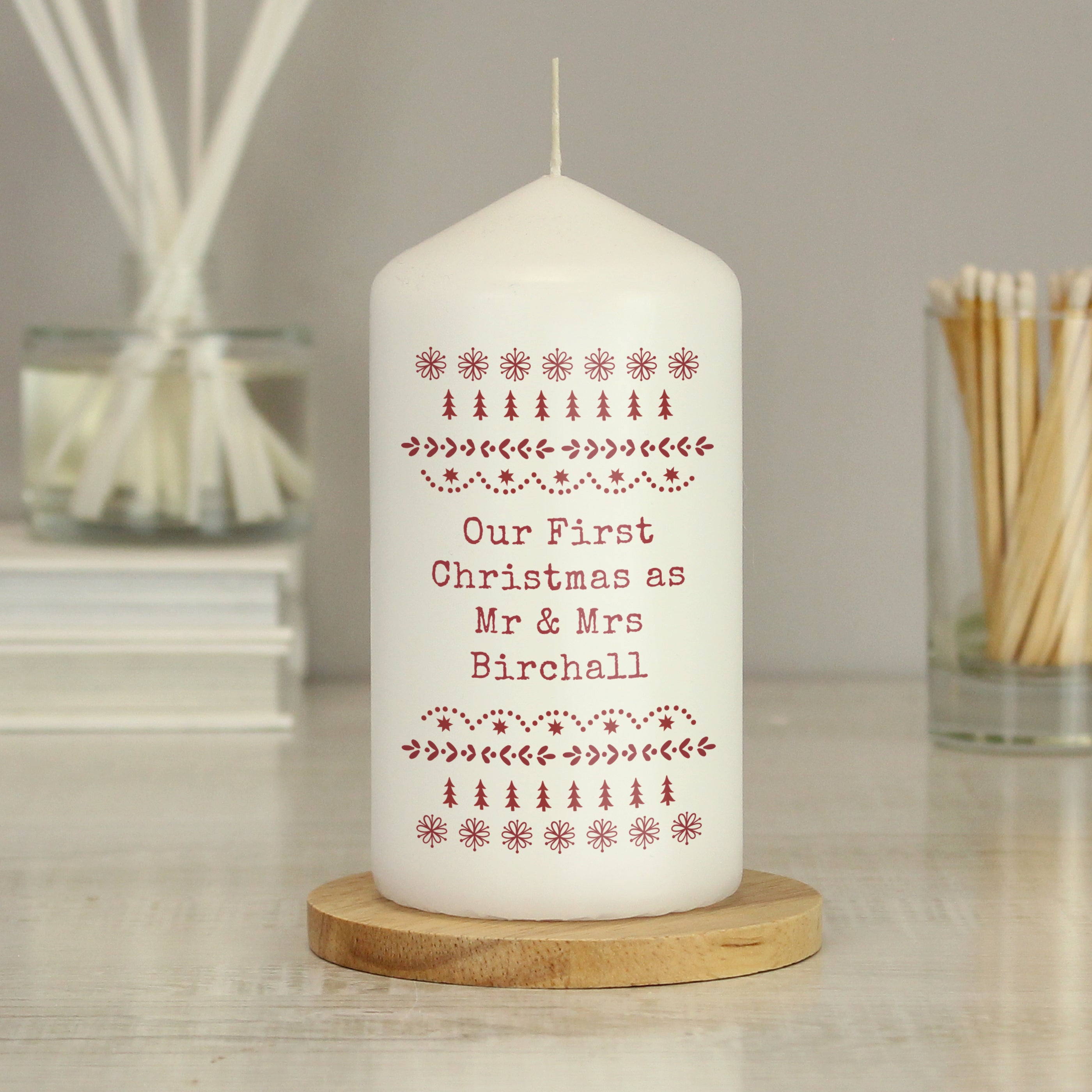 Personalised Christmas Fair Isle Pillar Candle