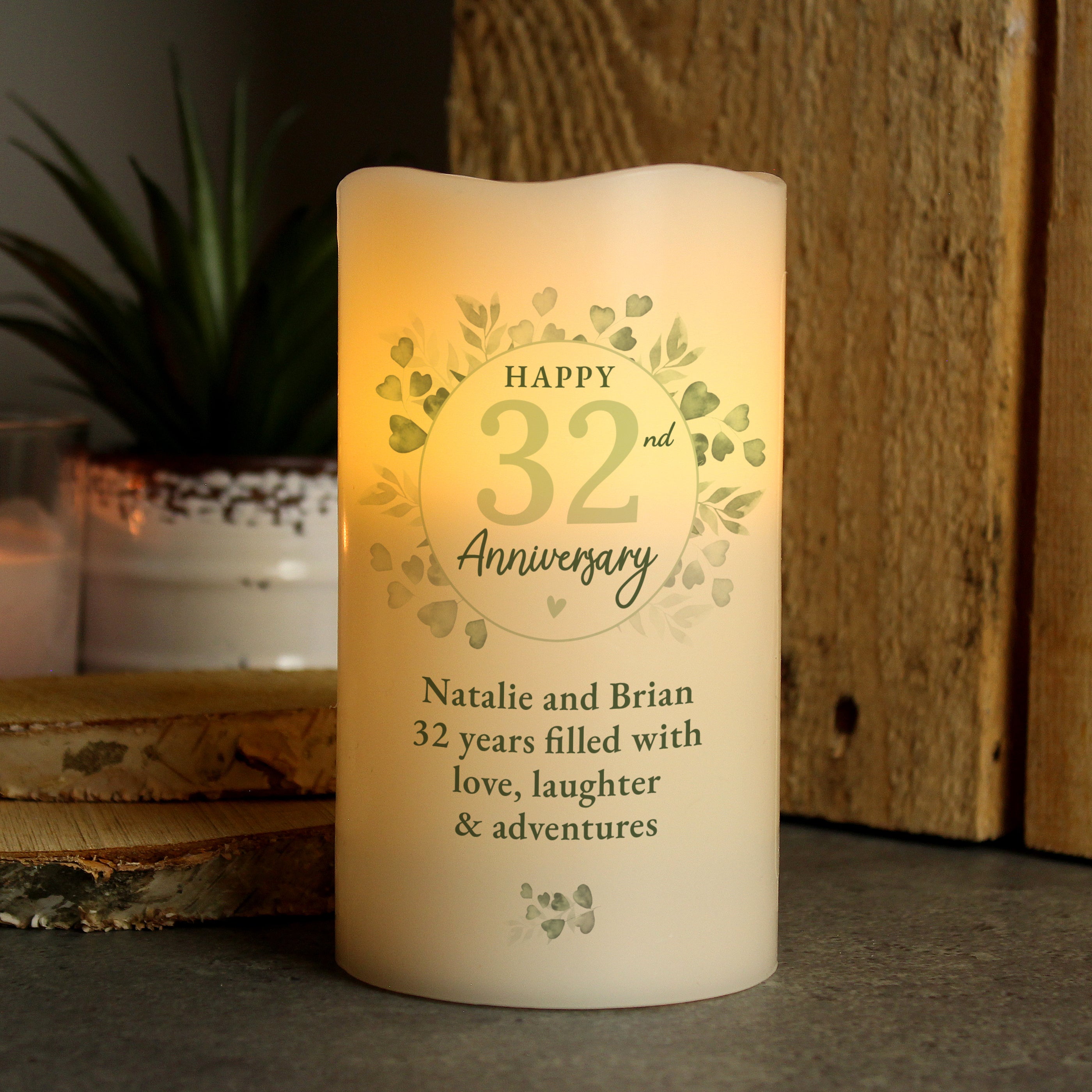 Personalised Botanical Anniversary LED Candle