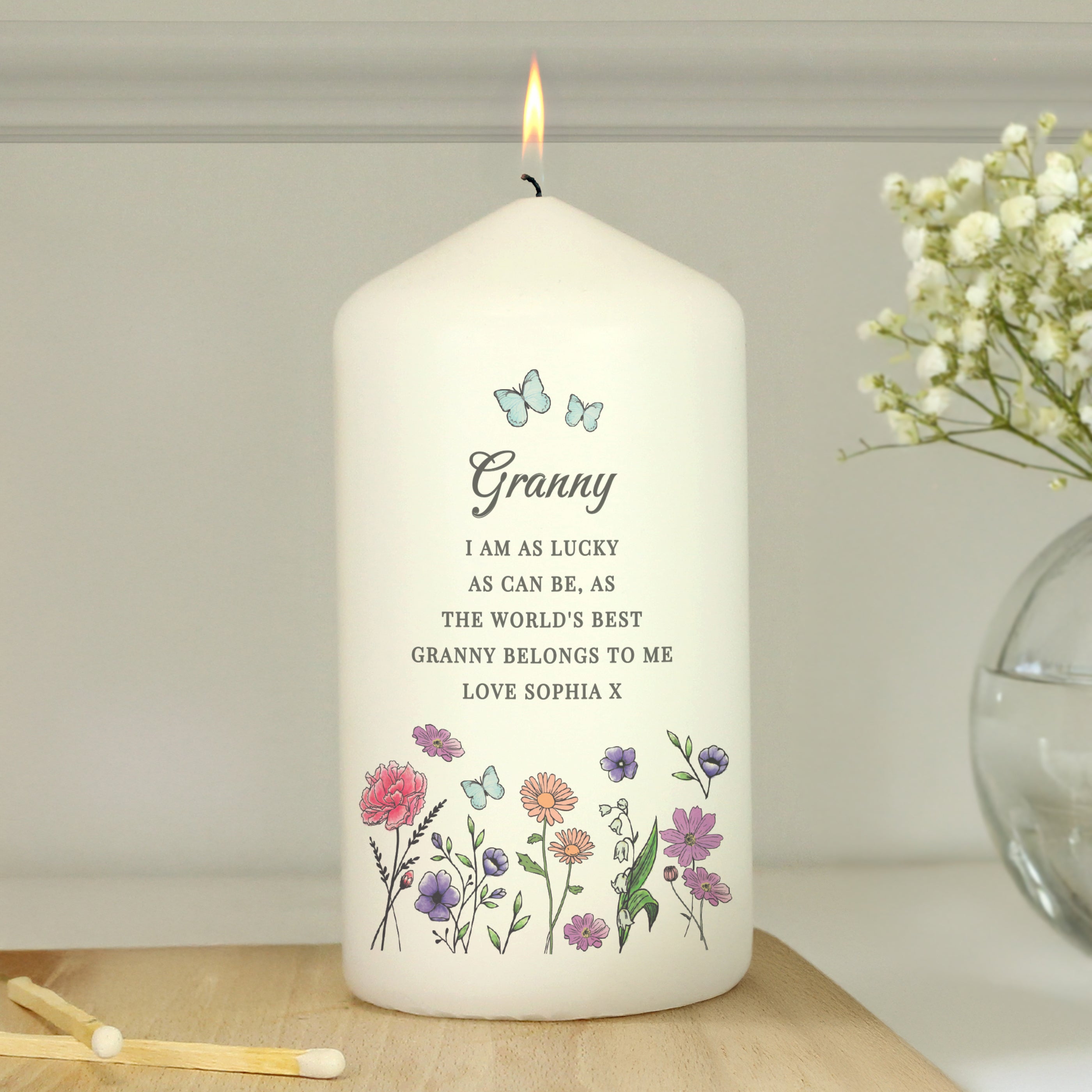 Personalised Wild Flowers Pillar Candle