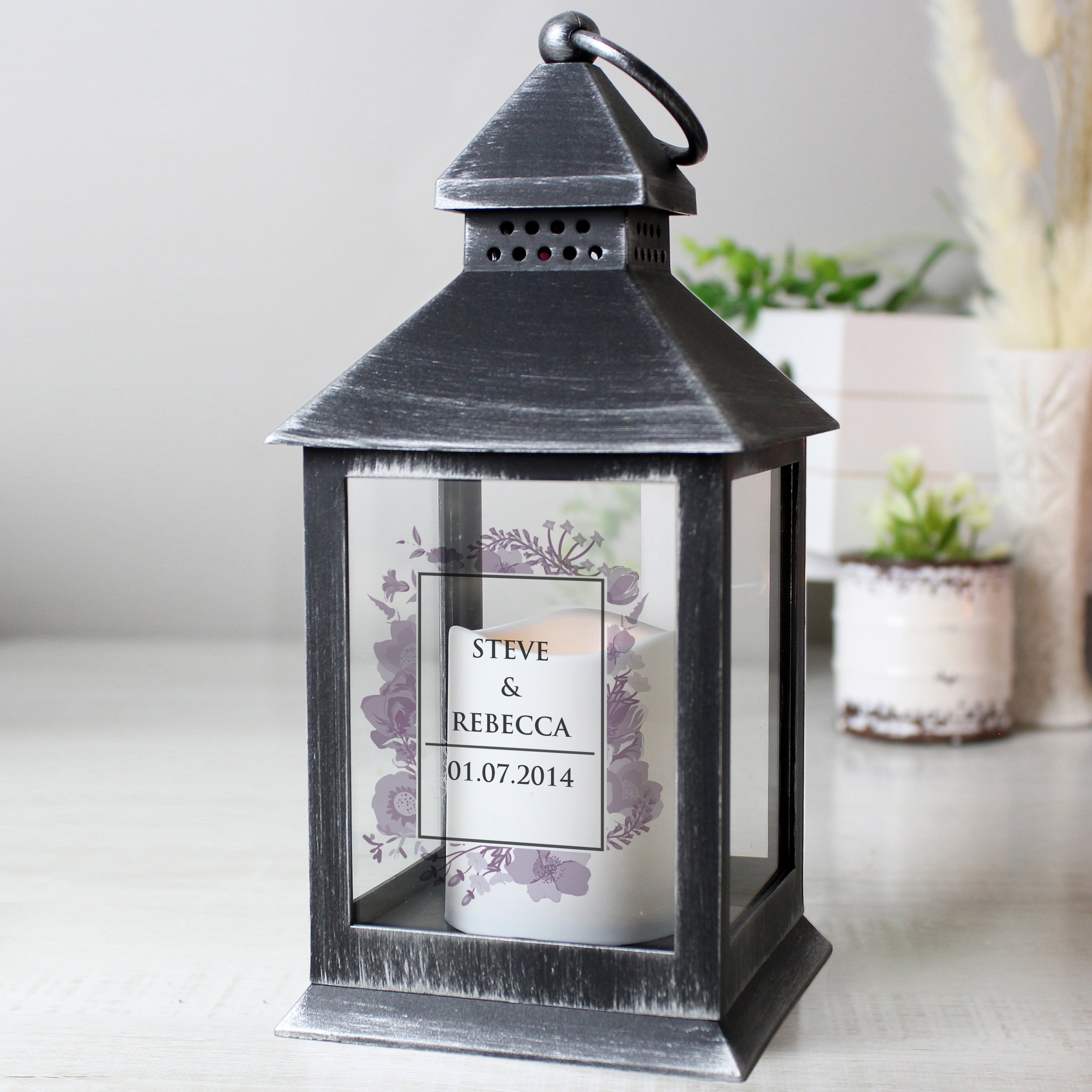 Personalised Soft Watercolour Rustic Black Lantern