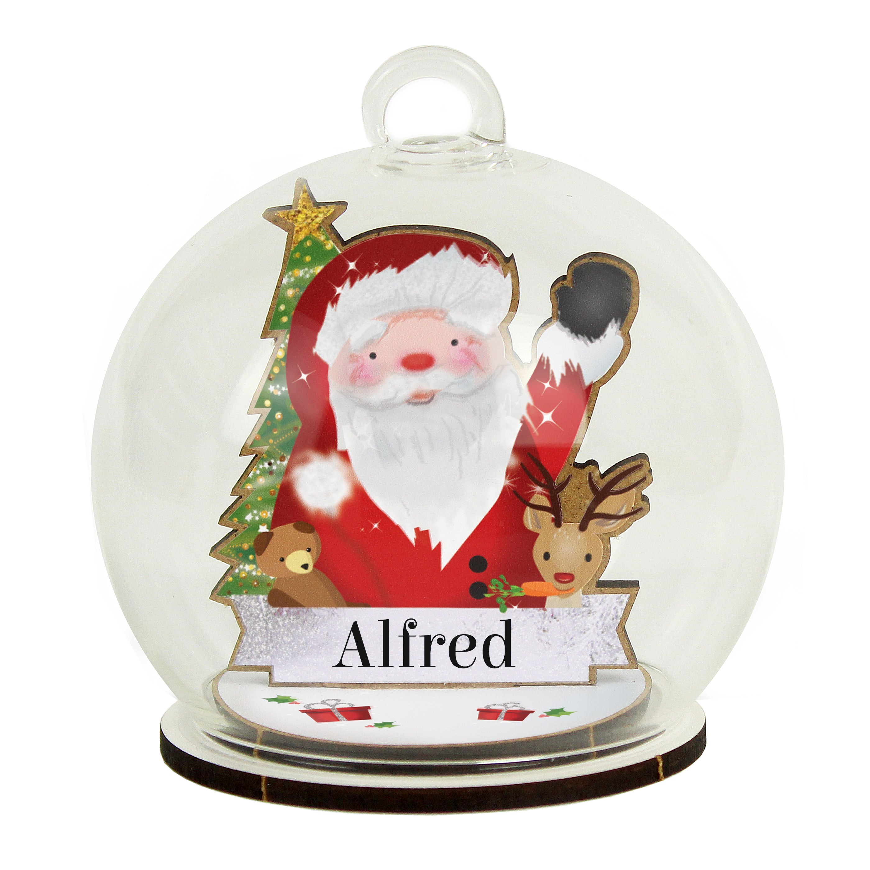 Personalised Wooden Santa Glass Bauble