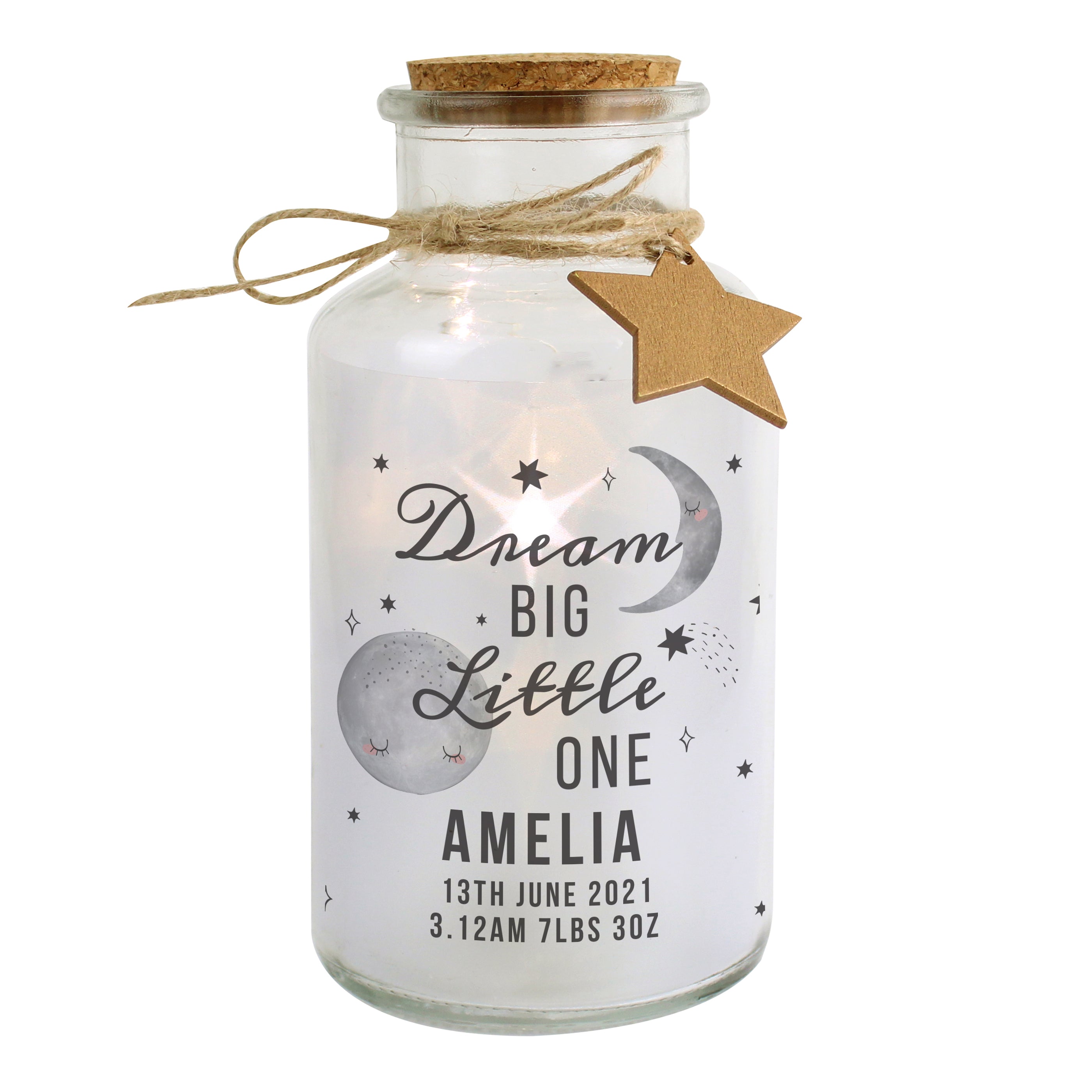 Personalised Dream Big LED Glass Jar