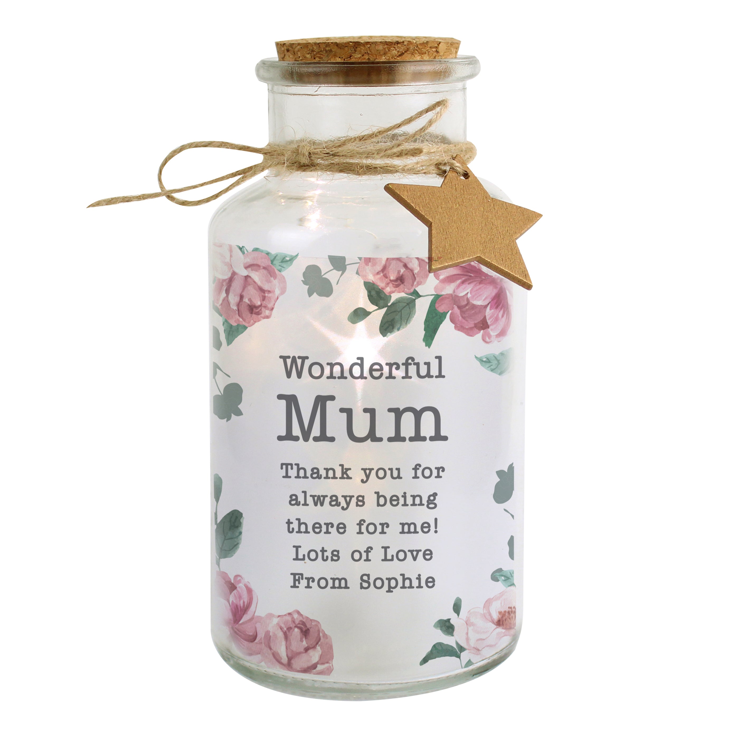 Personalised Floral Watercolour LED Glass Jar