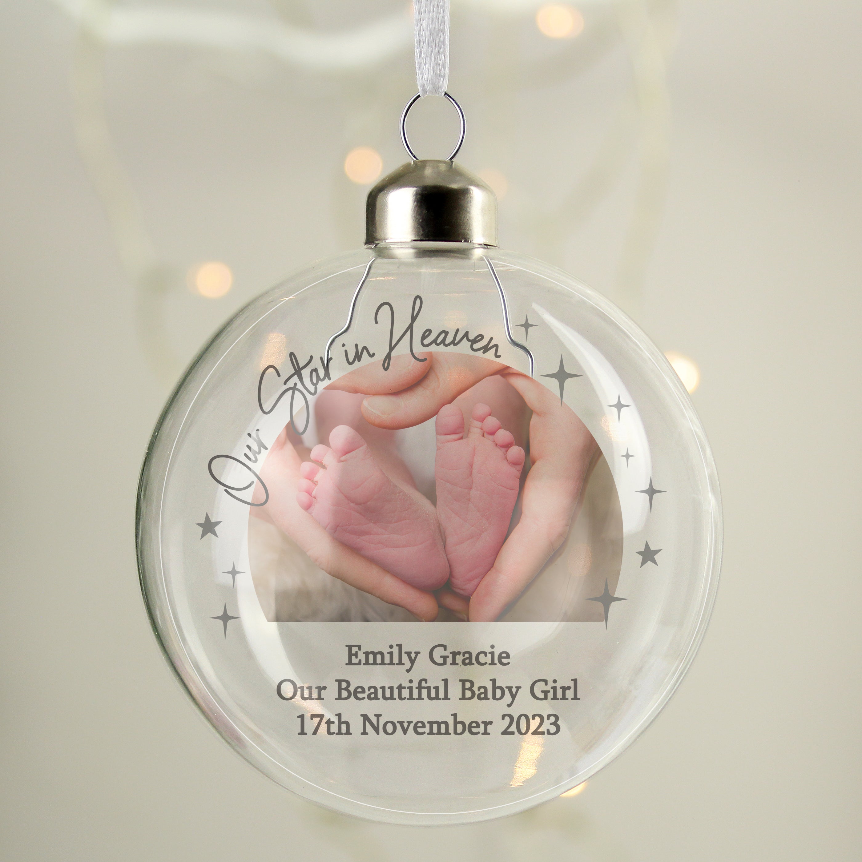 Personalised Photo Upload Memorial Glass Bauble