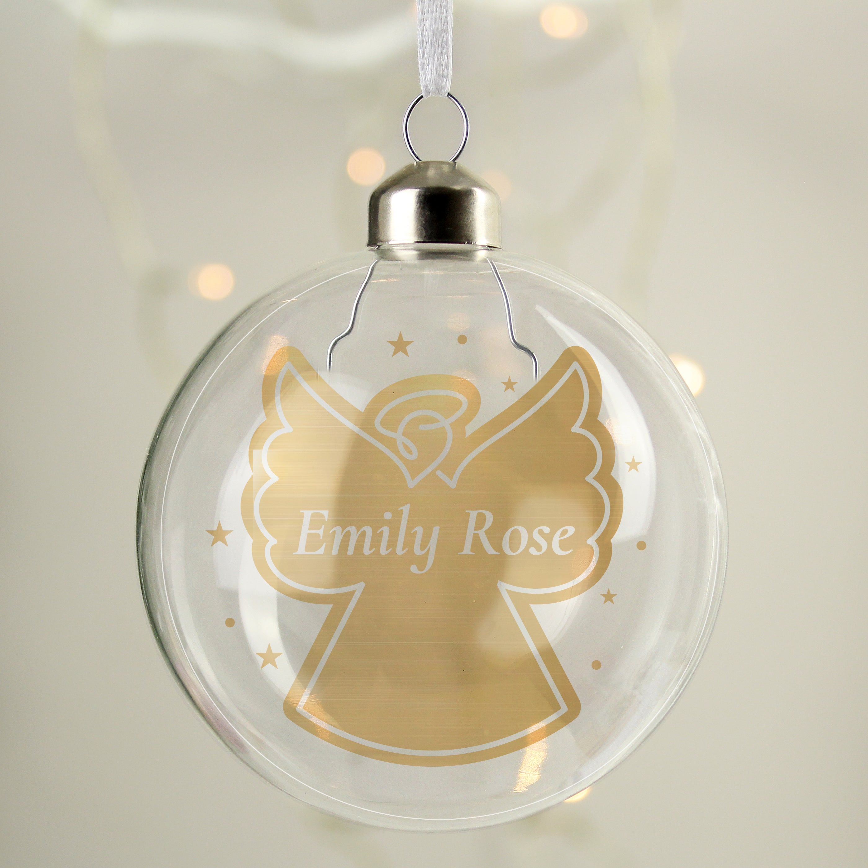 Personalised Gold Angel Name Only Glass Bauble