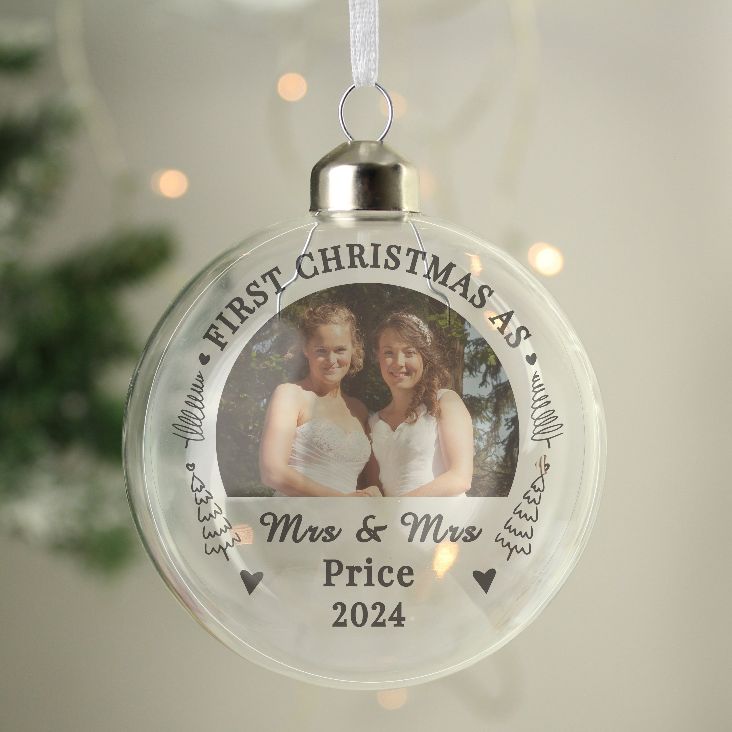 Personalised First Married Christmas Photo Upload Glass Bauble