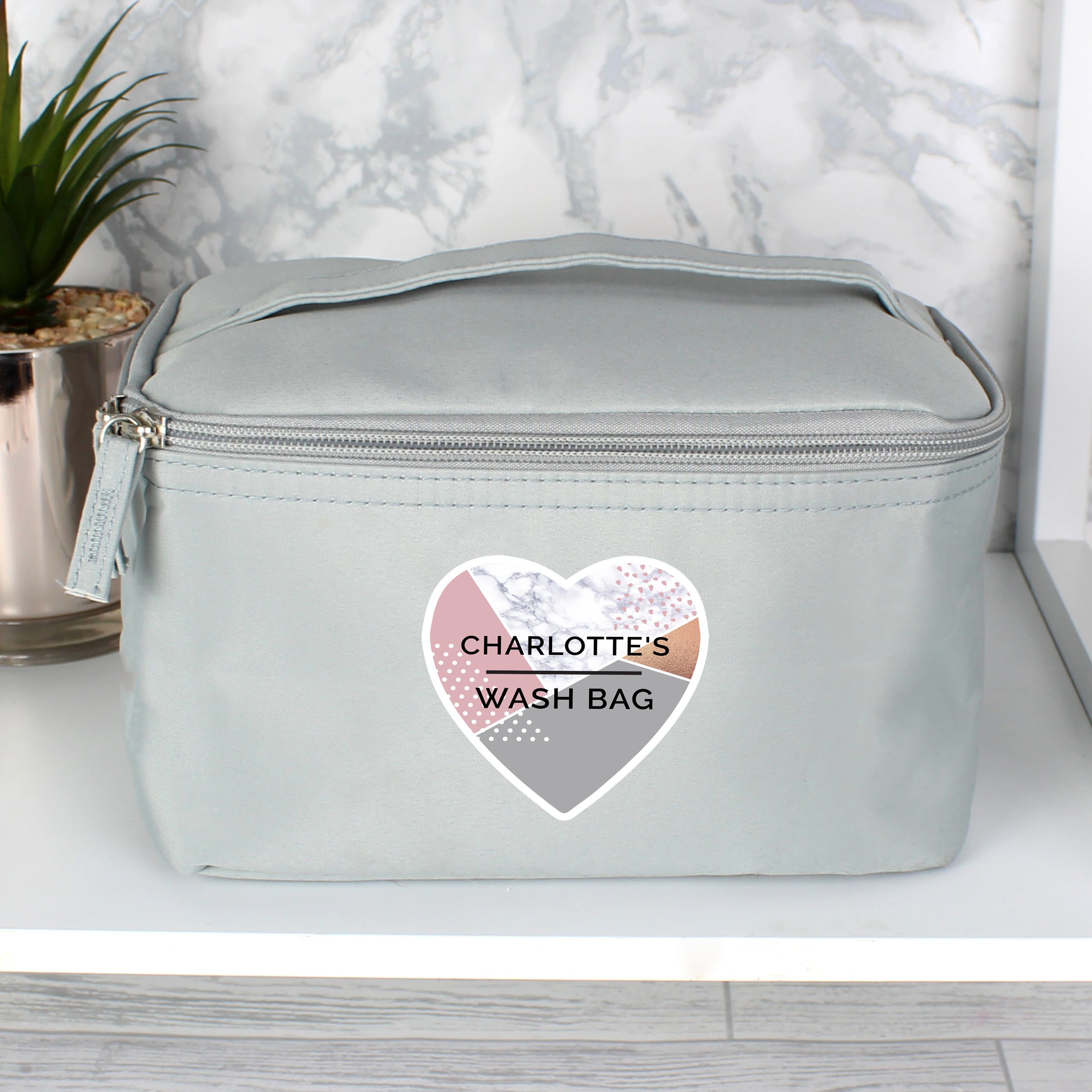 Personalised Geometric Grey Toiletry Bag