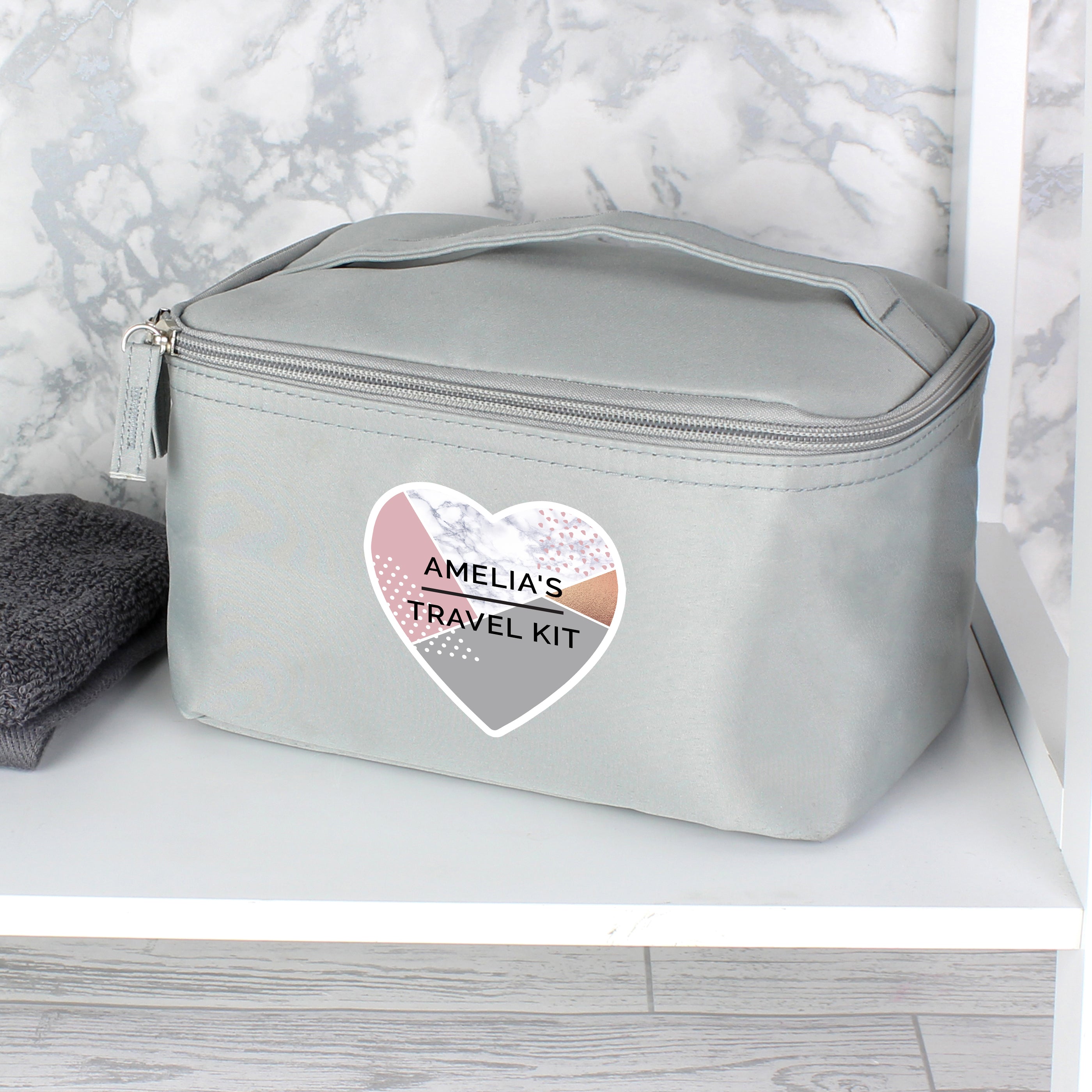 Personalised Geometric Grey Toiletry Bag