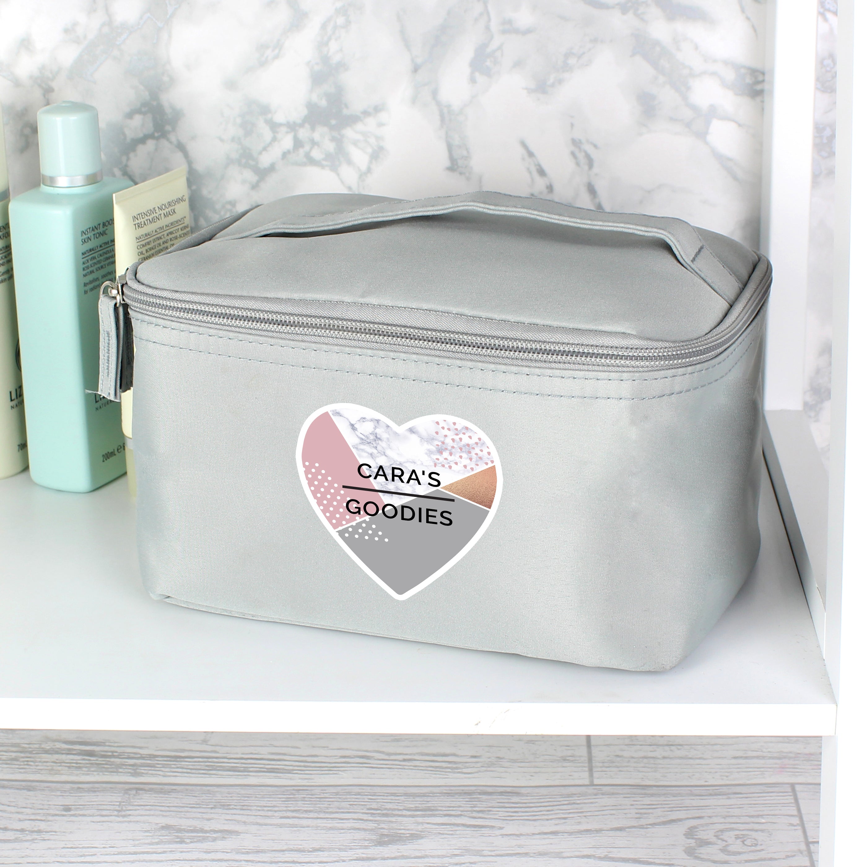 Personalised Geometric Grey Toiletry Bag