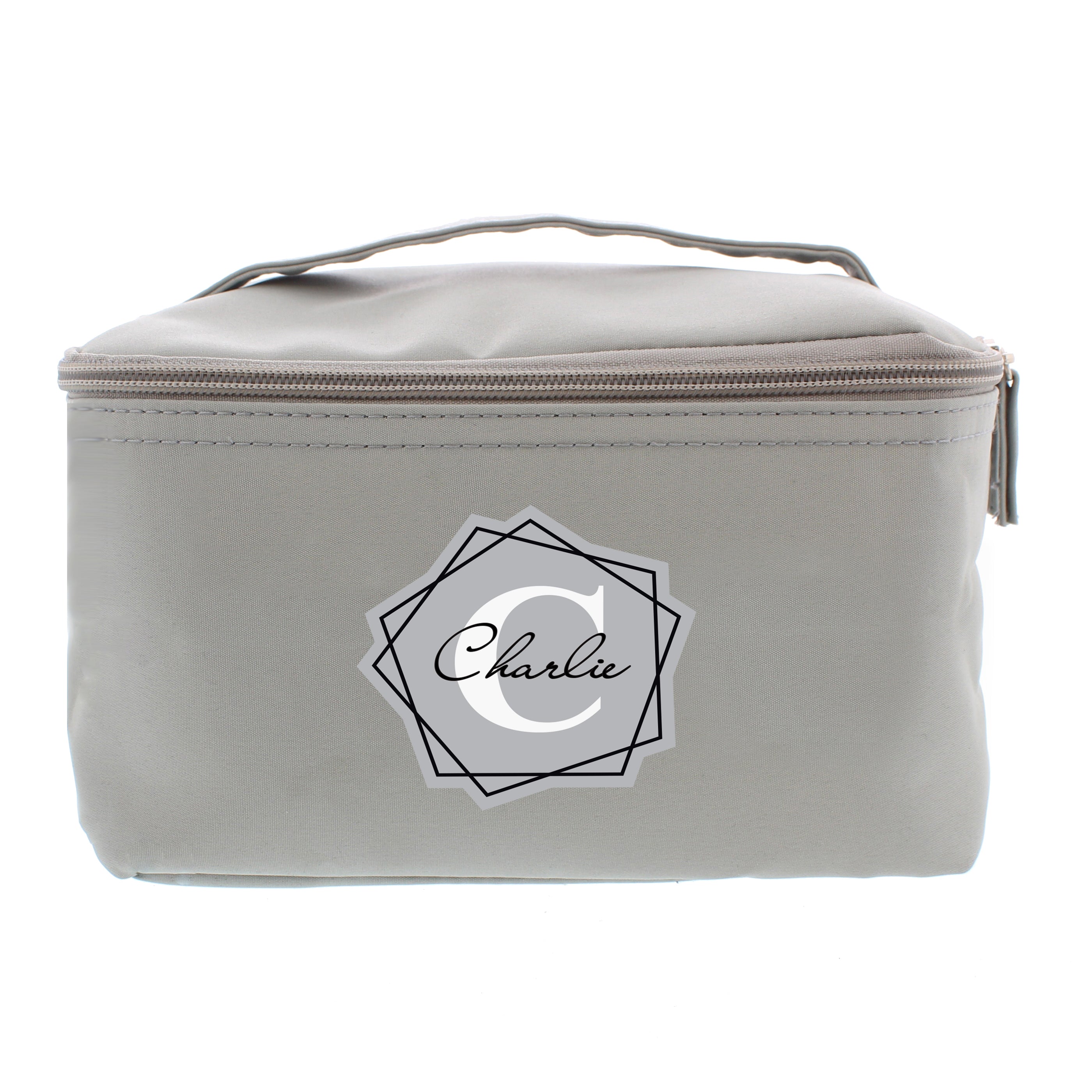 Personalised Geometric Initial Grey Toiletry Bag