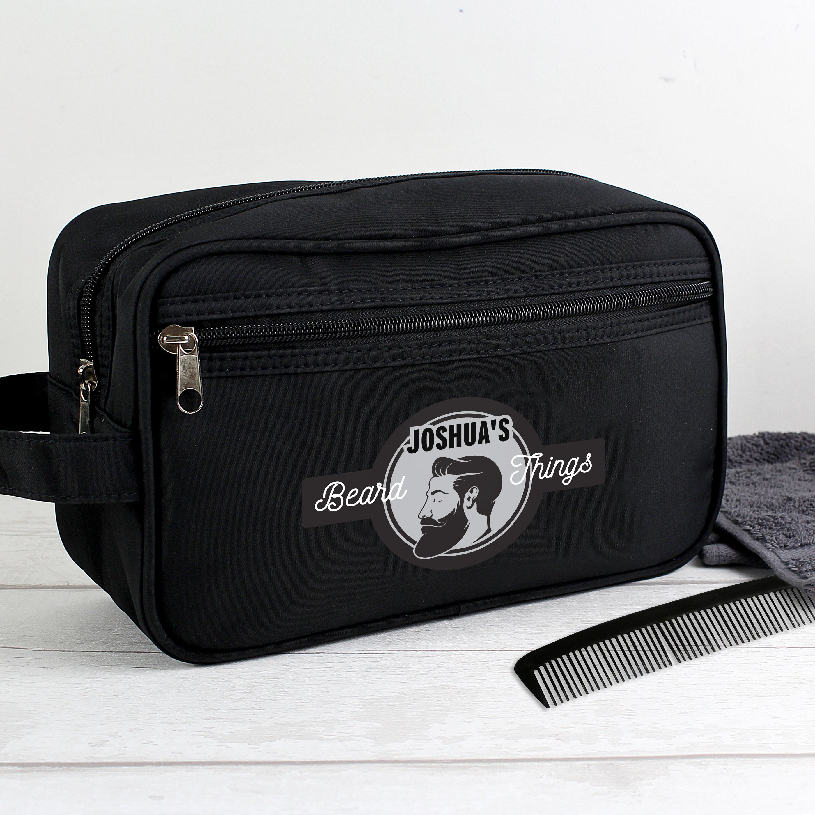 Personalised Beard Things Black Toiletry Bag