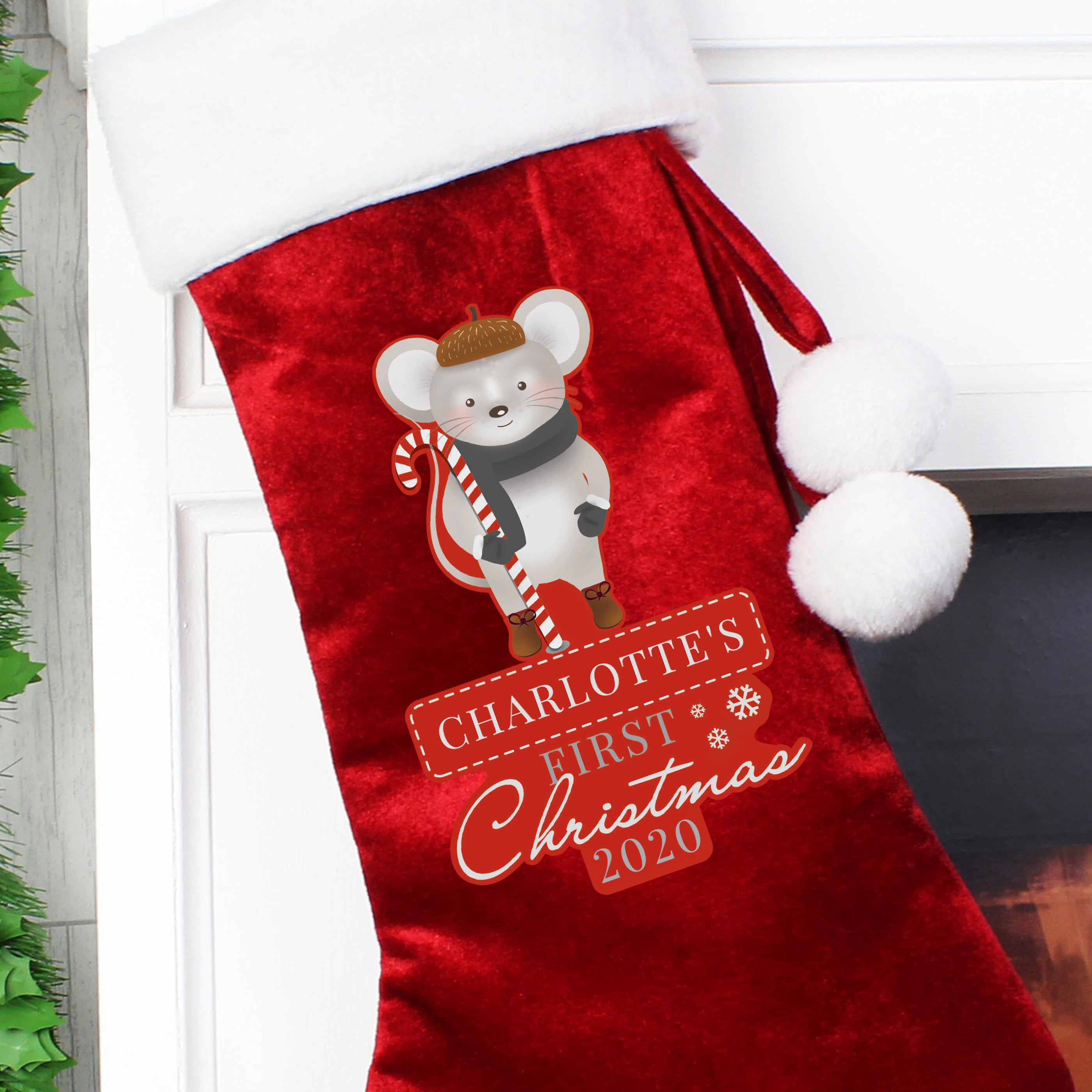 Personalised '1st Christmas' Mouse Red Stocking