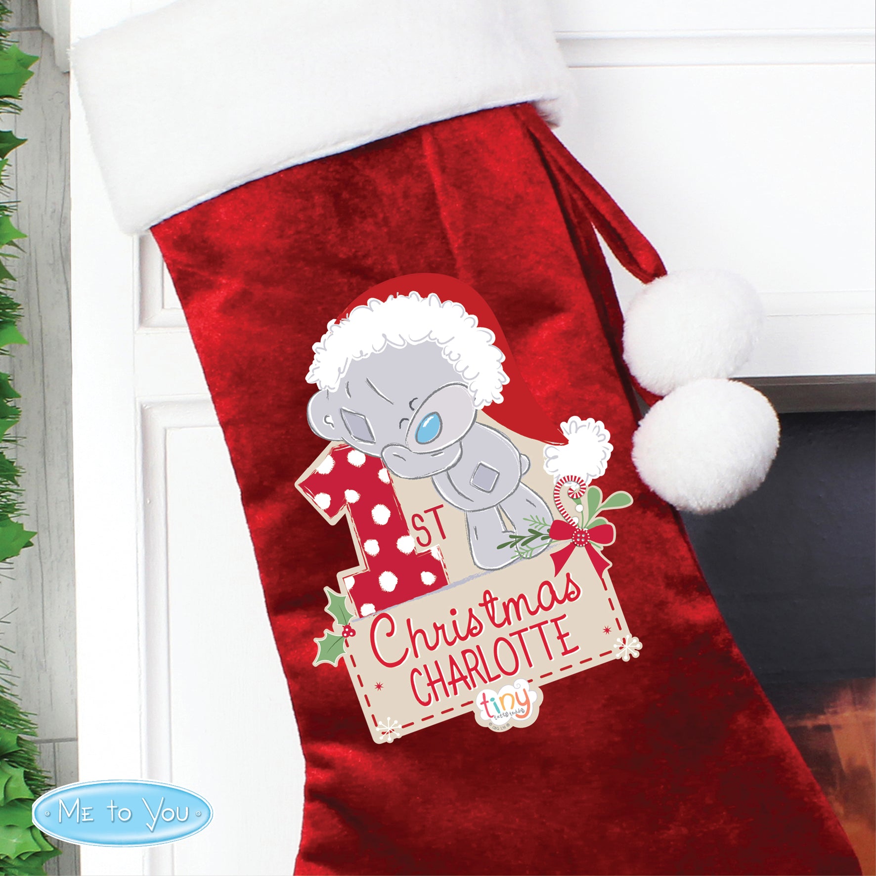 Personalised Tiny Tatty Teddy 'My 1st Christmas' Luxury Red Stocking