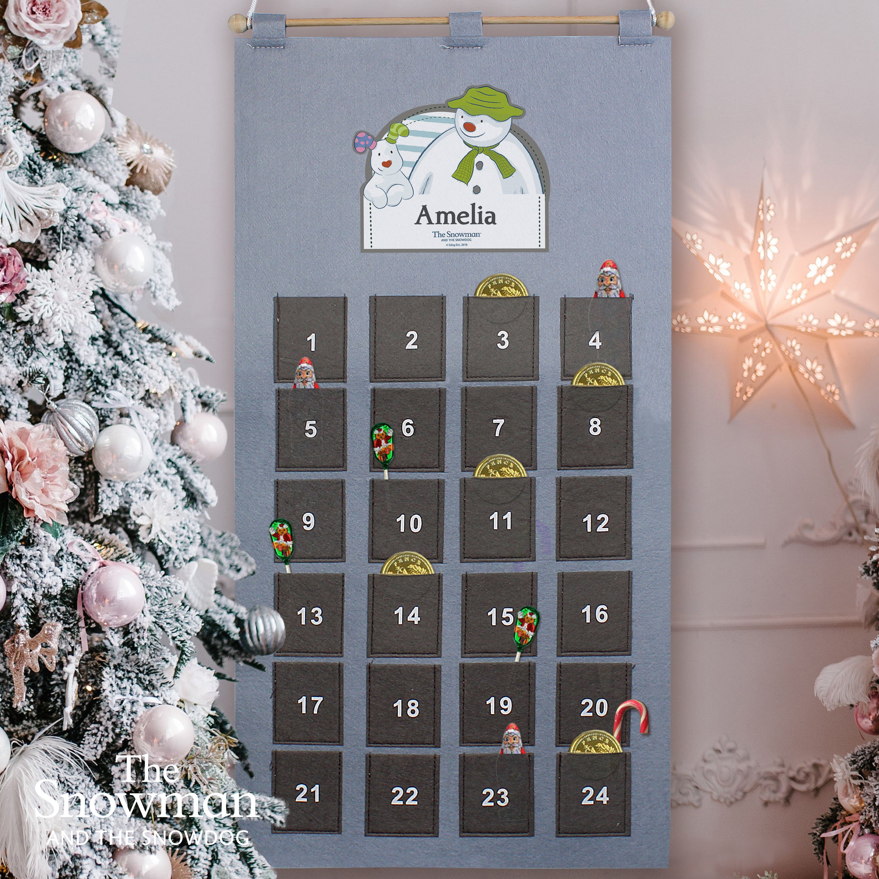 Personalised The Snowman Advent Calendar In Silver Grey