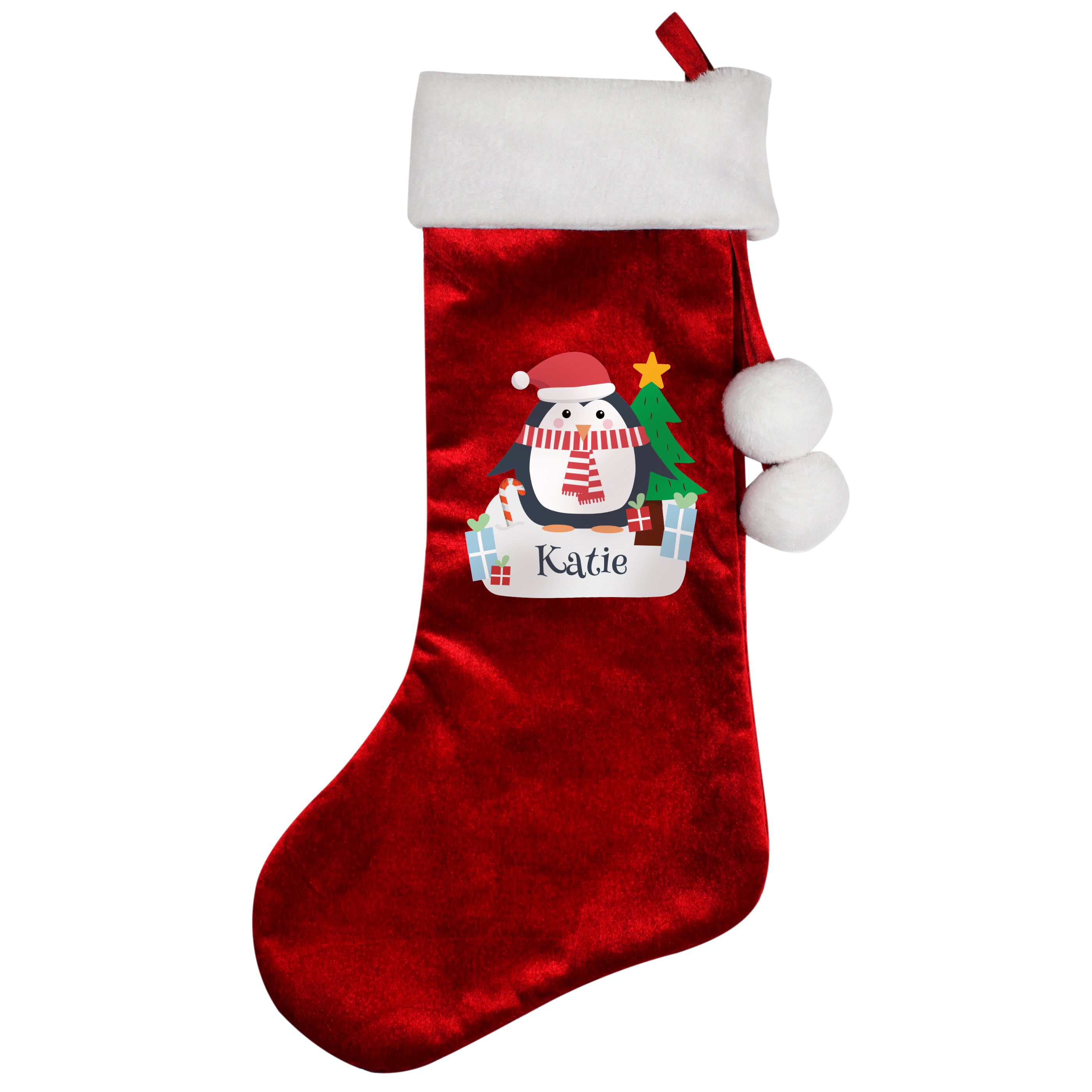 Personalised Christmas Penguin Red Stocking