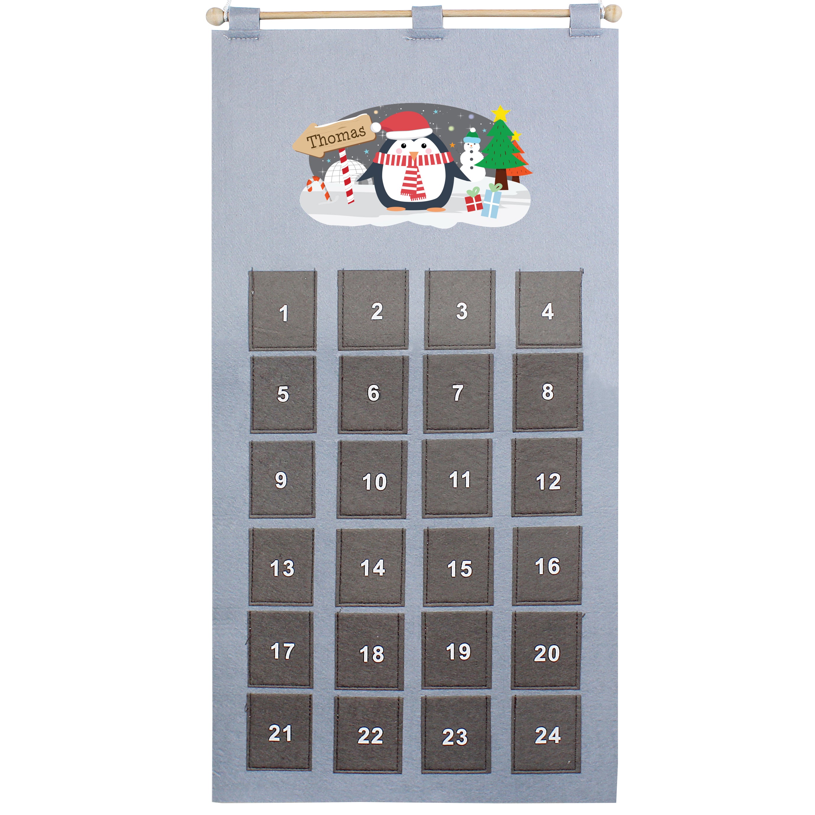 Personalised Christmas Penguin Advent Calendar In Silver Grey