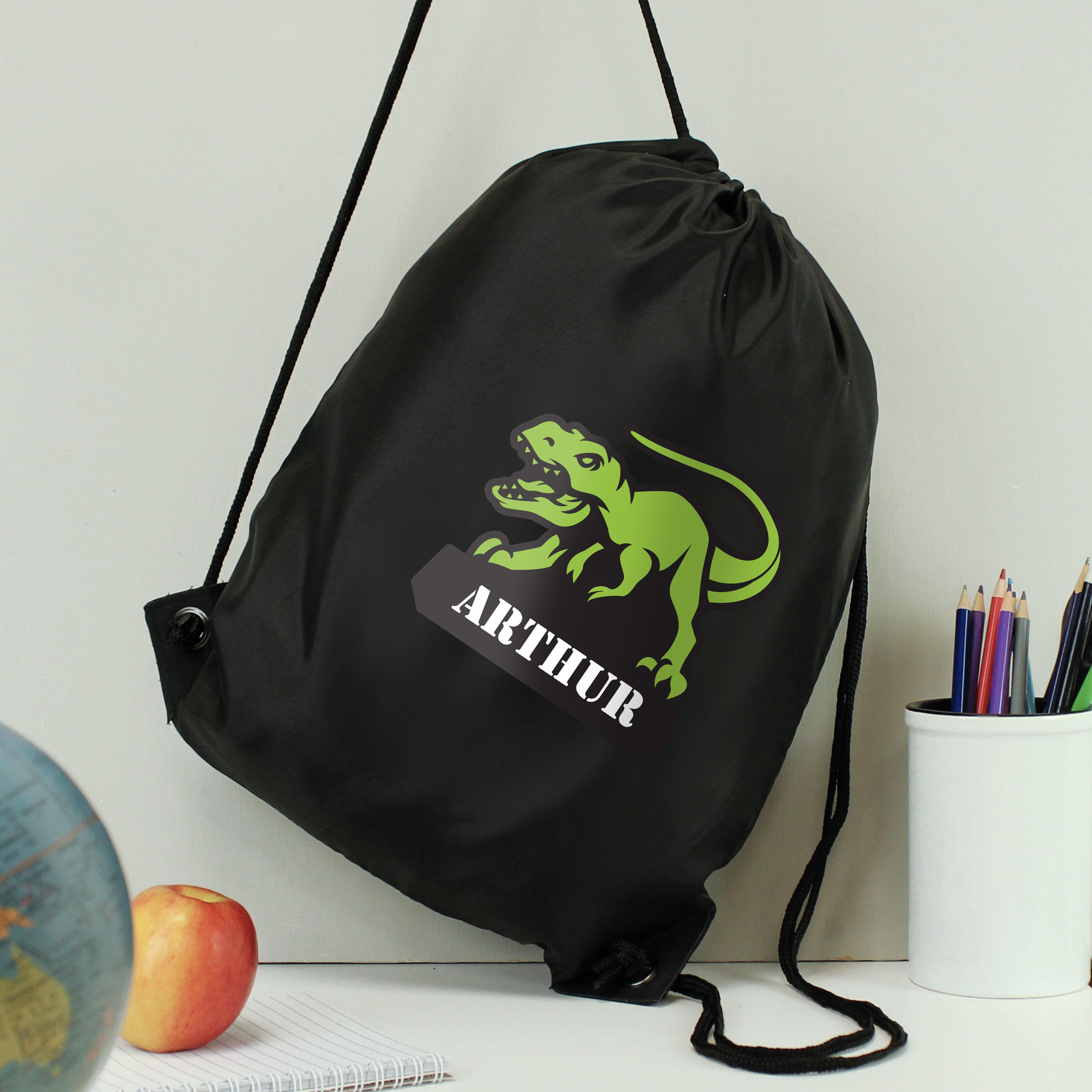 Personalised Dinosaur Black Kit Bag