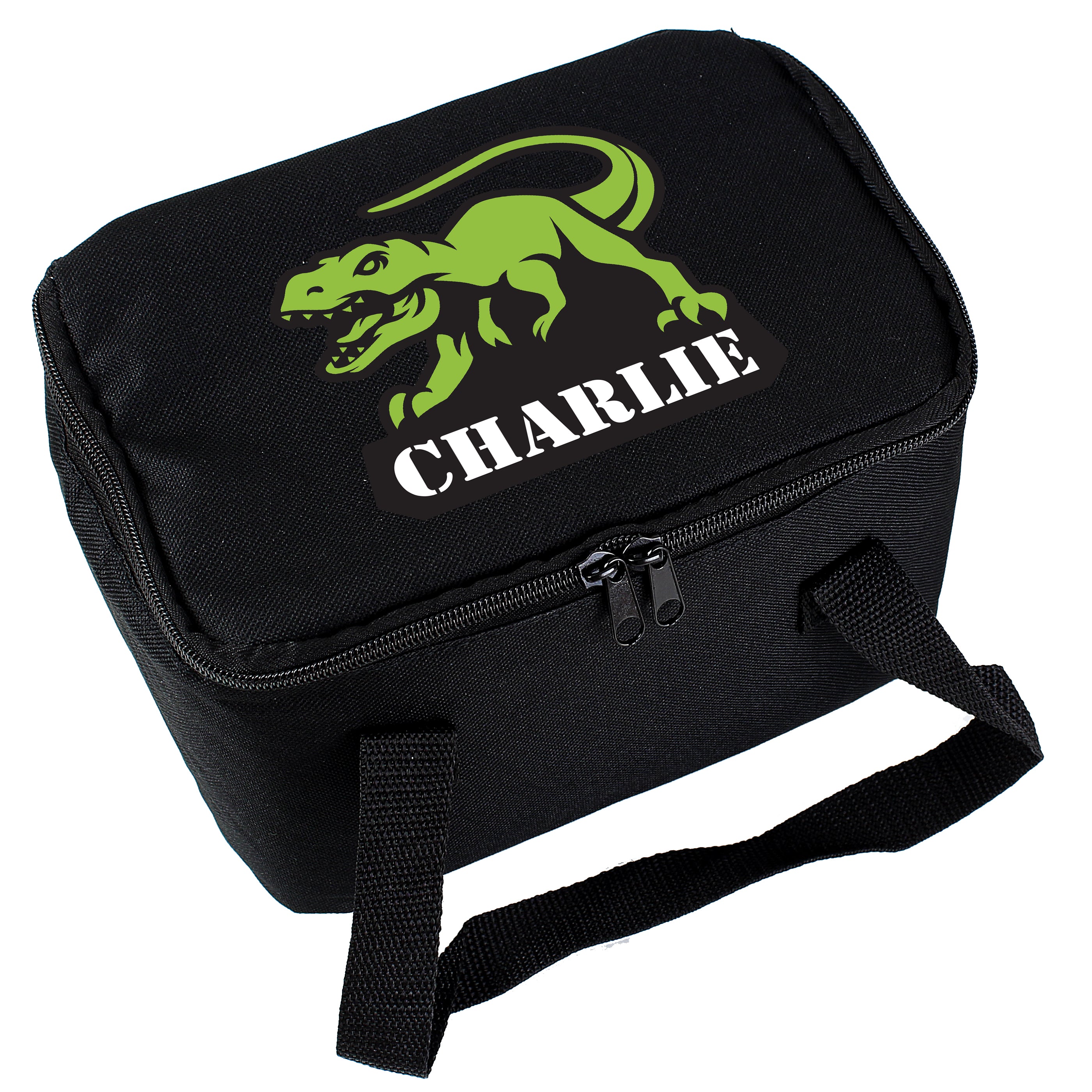 Personalised Dinosaur Black Lunch Bag