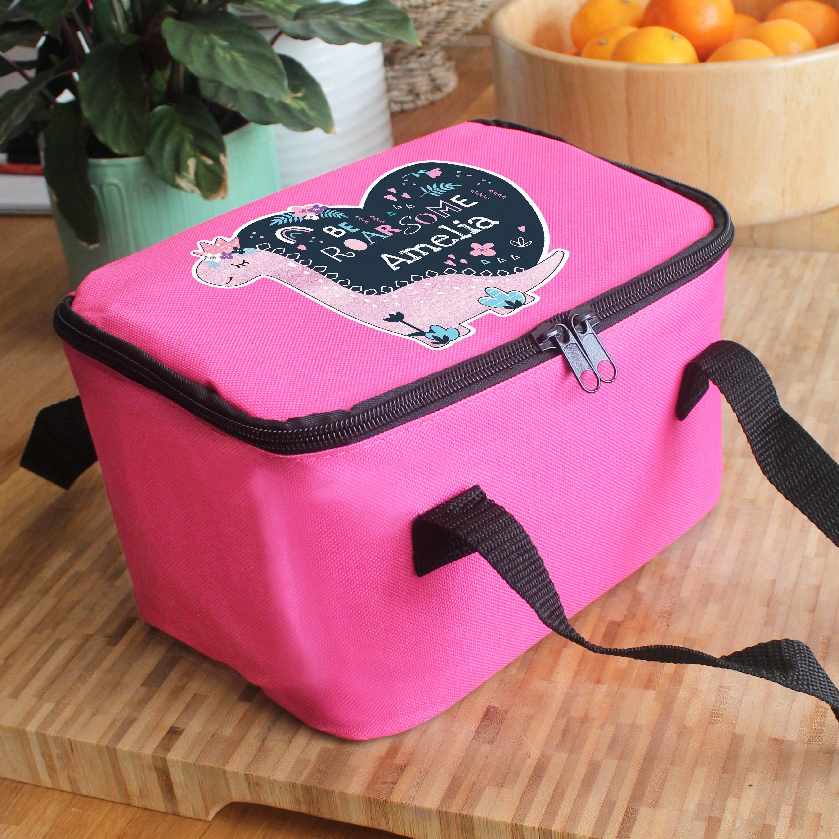 Personalised Dinosaur Pink Lunch Bag