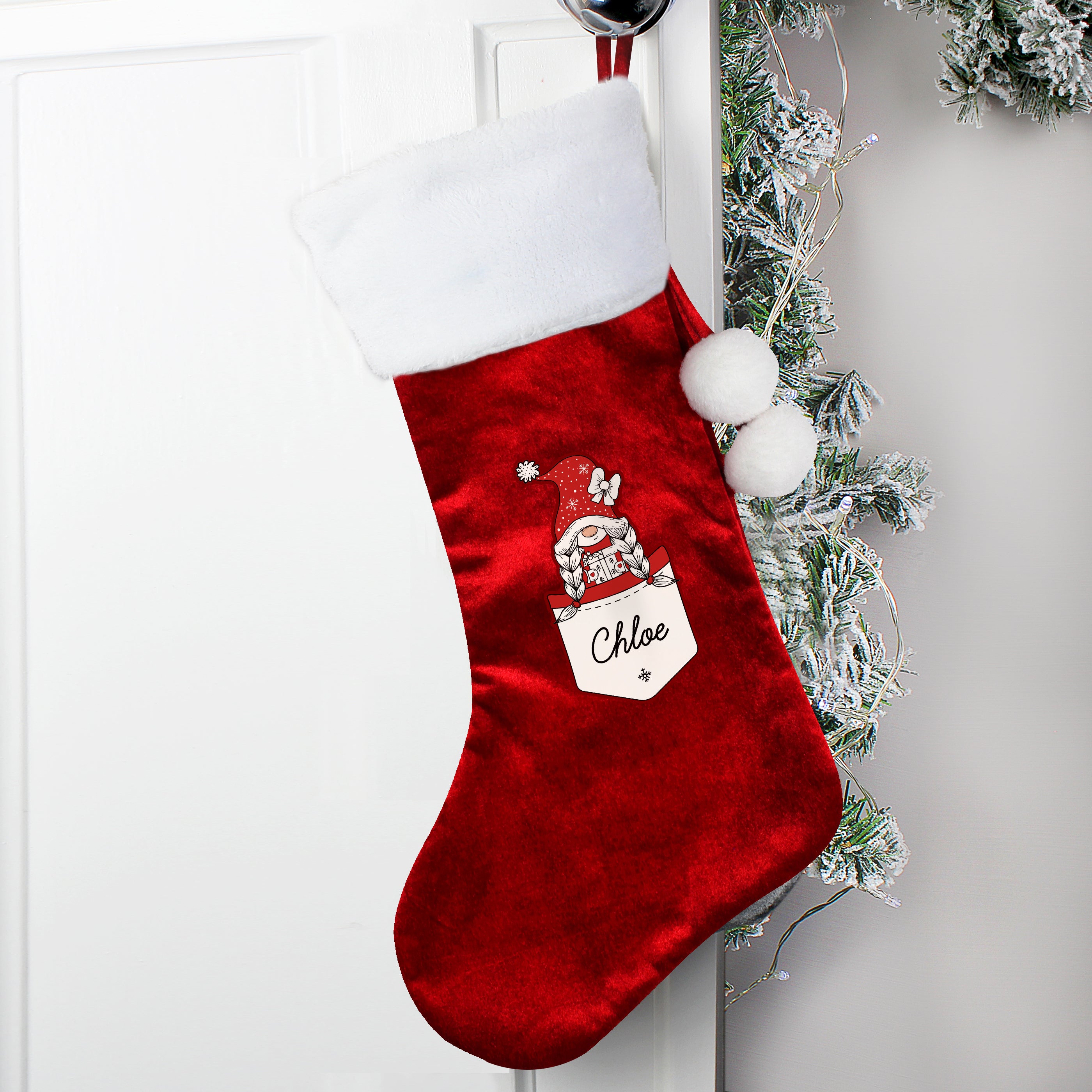 Personalised Gonk Family Red Christmas Stocking- Girl