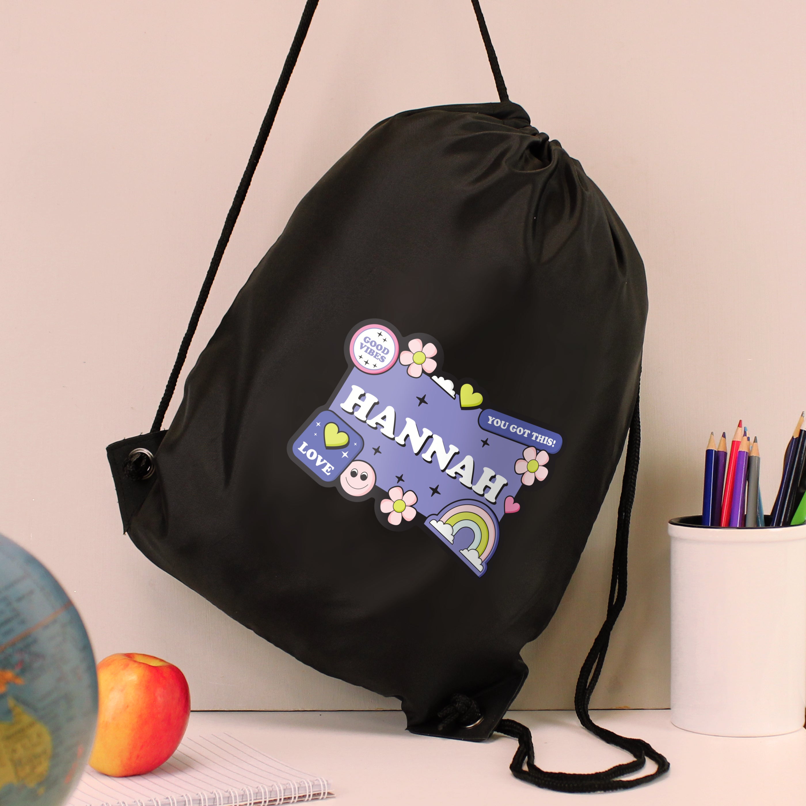 Personalised Good Vibes Black Kit Bag