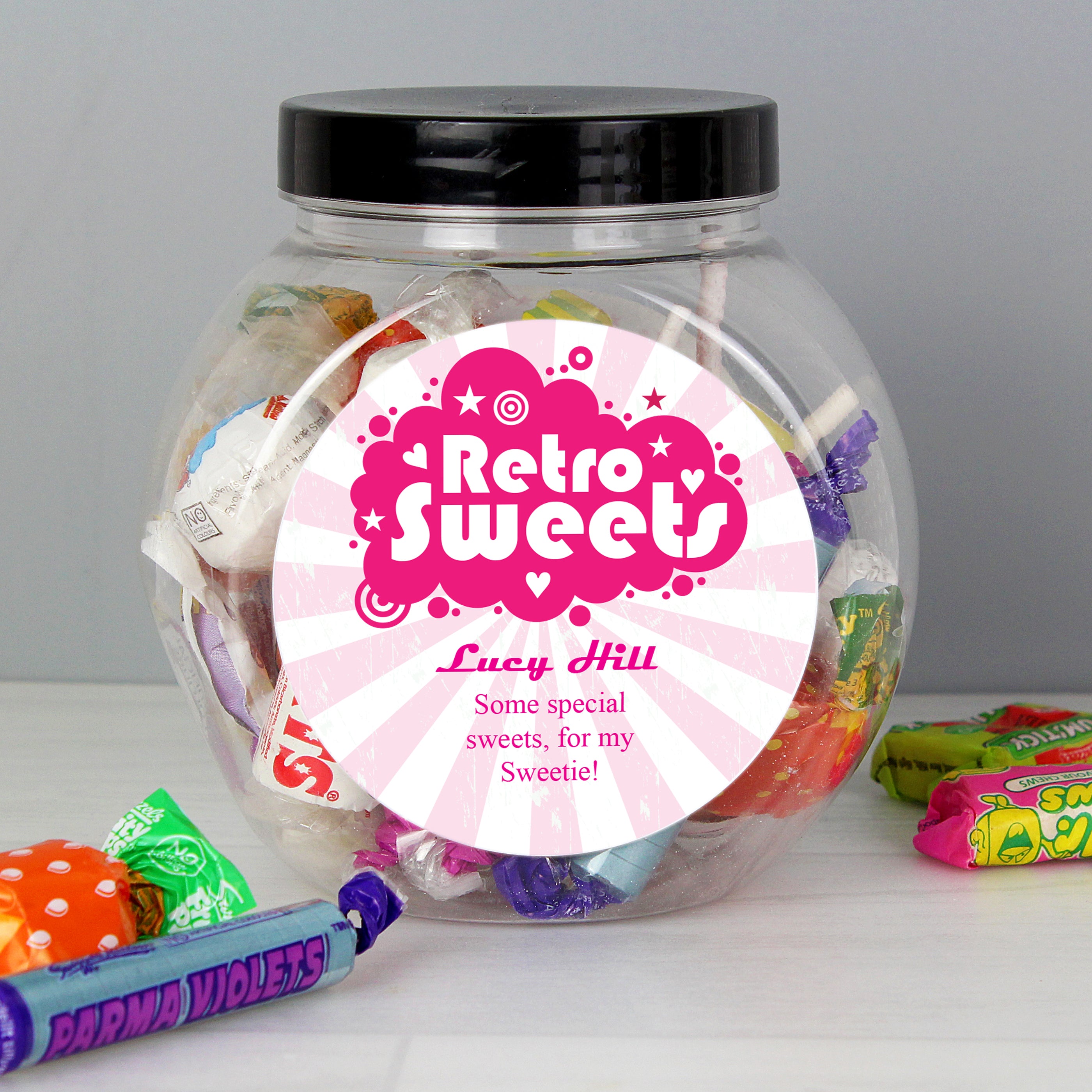 Personalised Retro Pink Sweet Jar