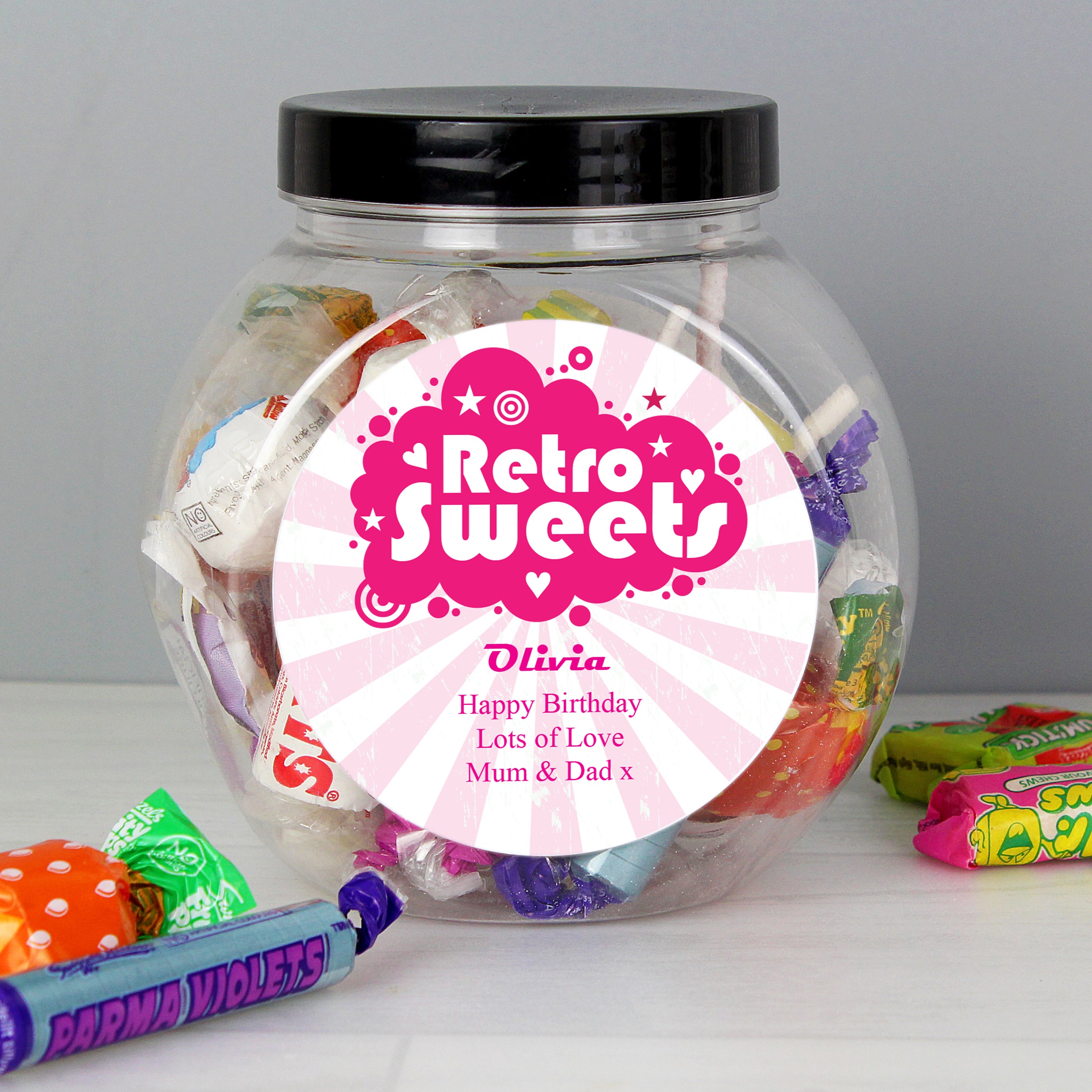 Personalised Retro Pink Sweet Jar