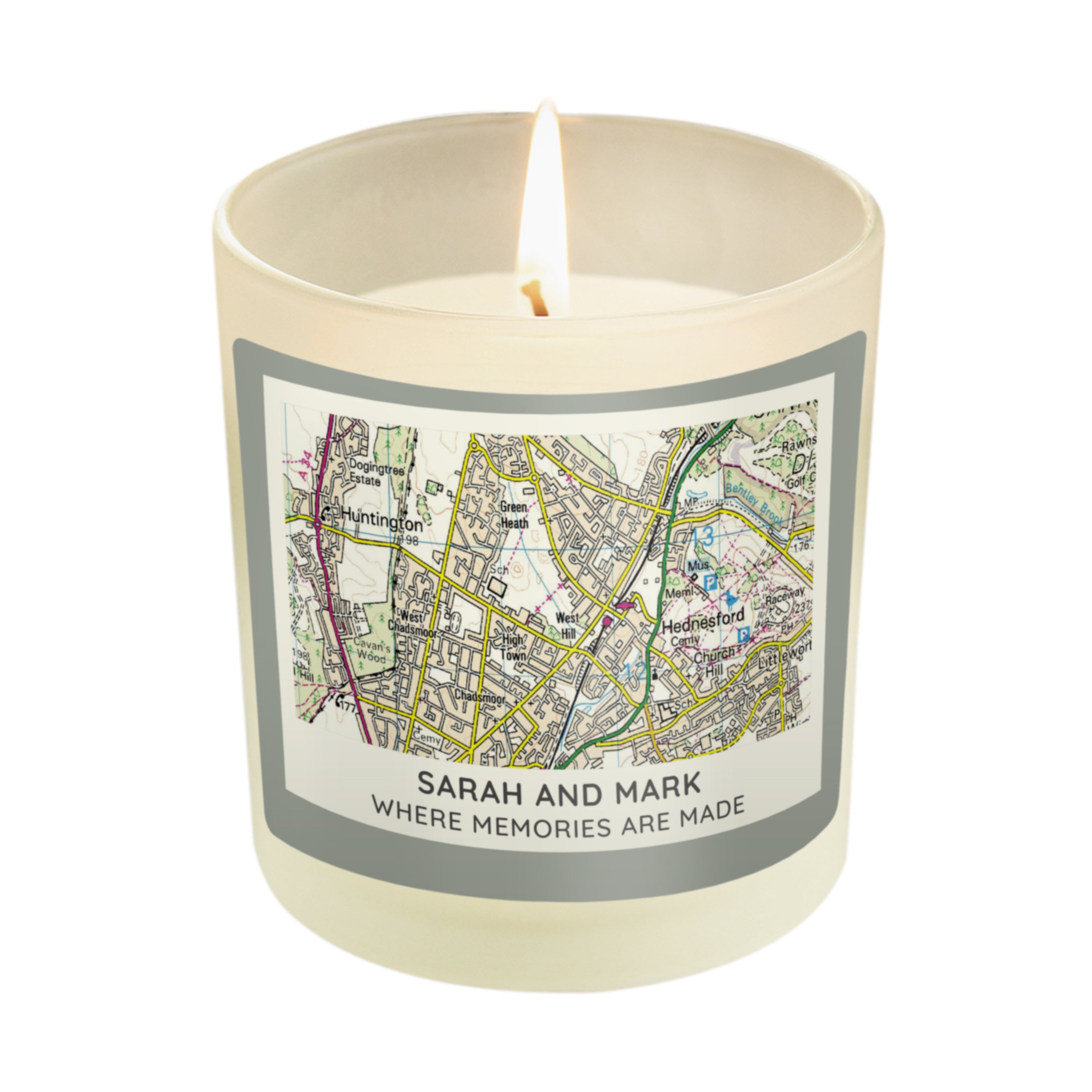 Personalised Present Day Map Compass Scented Jar Candle